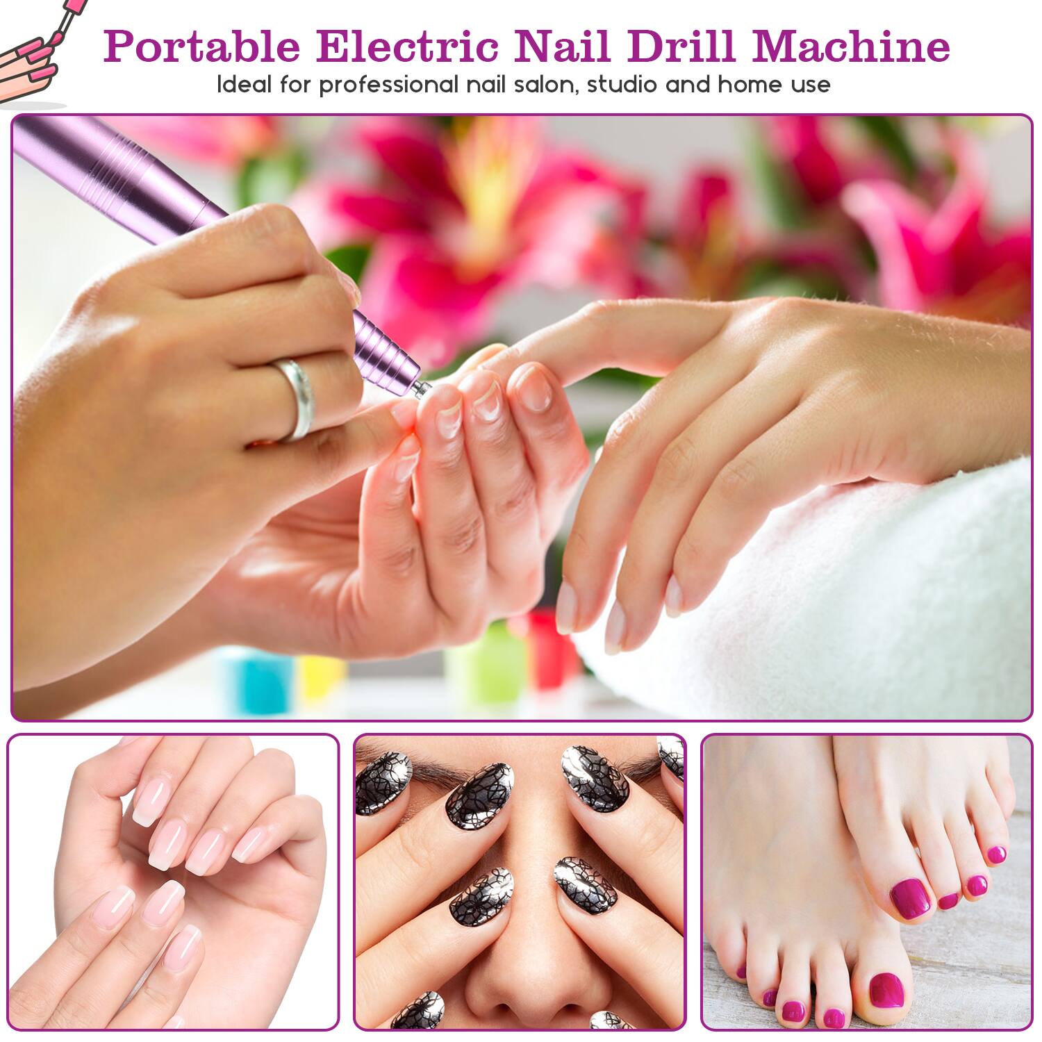 Portable Electric Nail Drill Machine
Ideal for professional nail salon, studio and home use