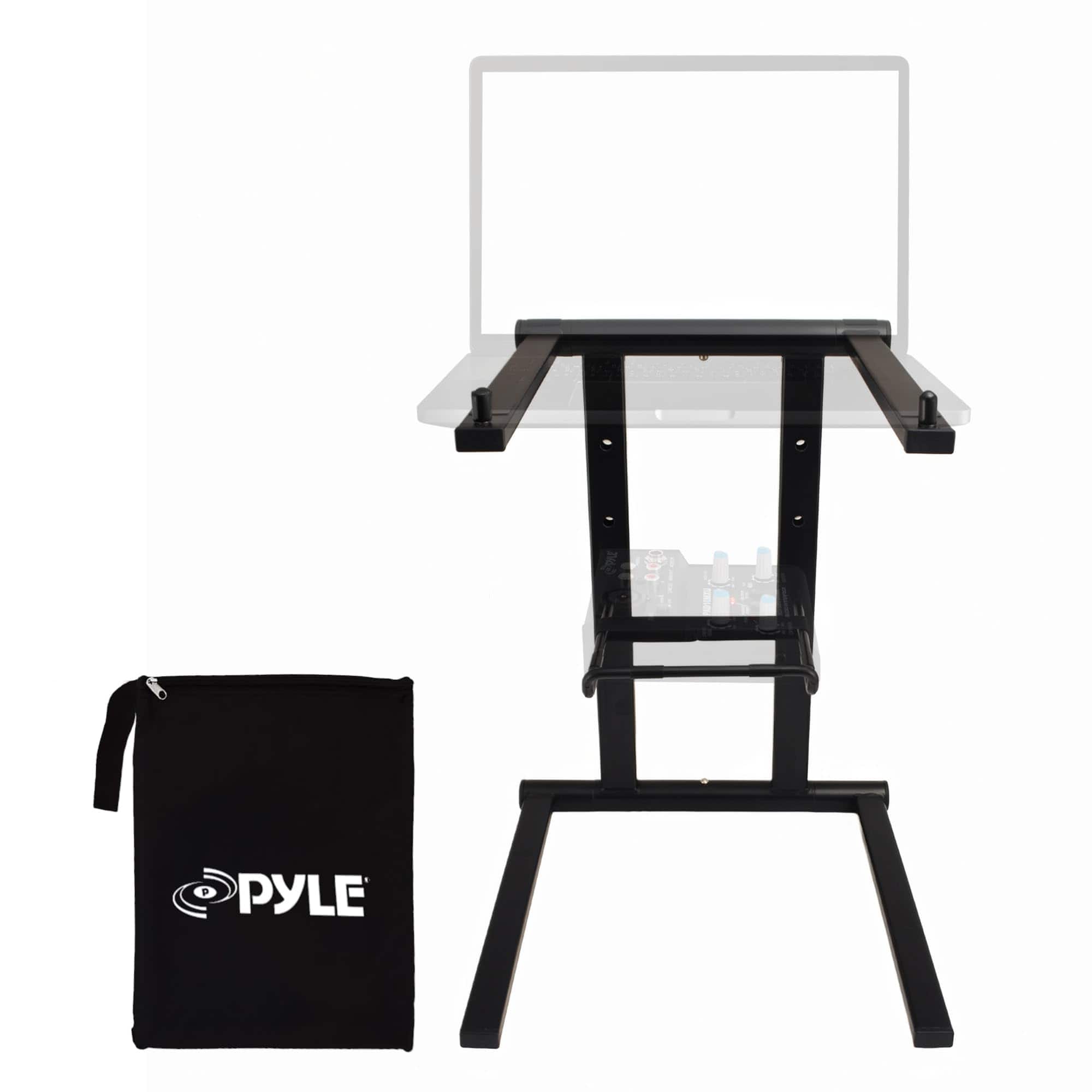 Pyle - Portable Folding Laptop Stand - Adjustable Height, Tray for iPad, Tablet, DJ Mixer, Gaming, with Carrying Bag - Black