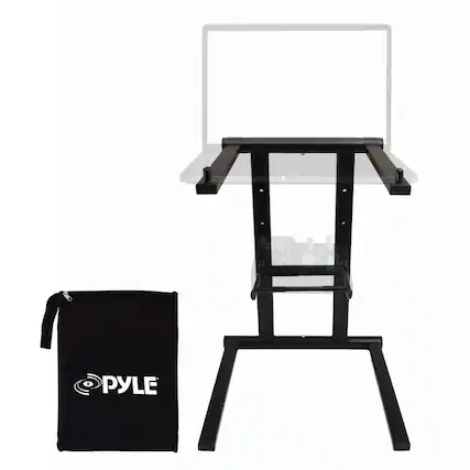 Front. Pyle - Pyle Portable Folding Laptop Stand - Adjustable Height, Tray for iPad, Tablet, DJ Mixer, Gaming, with Carrying Bag - Black.