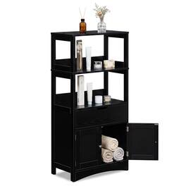 Costway - Bathroom Storage Cabinet with Open Shelves, Drawer & Doors for Bathroom, Laundry - Black