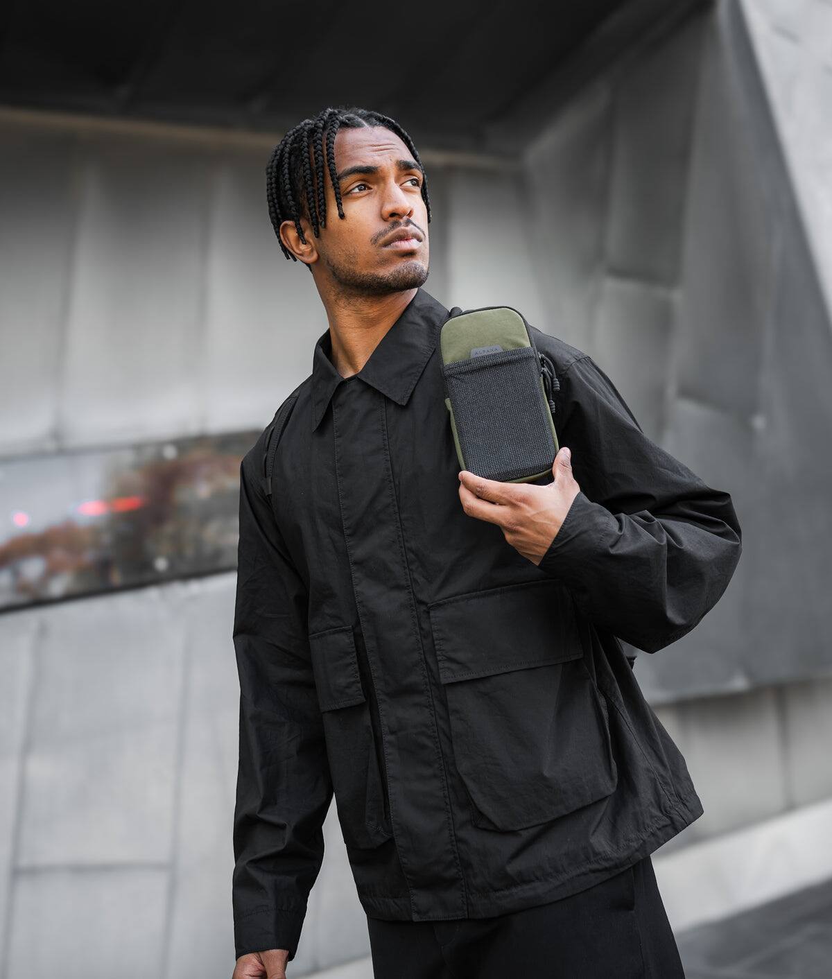 Alt View 7. ALPAKA - Men’s Sling Bag & Belt Bag - Slim Crossbody Phone Sling with Card Sleeve and Phone Pocket - Green Axoflux 400D Washed Nylon.