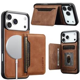 Dteck - RFID Blocking Magnetic 2 in 1 Wallet Phone Case for Apple iPhone 18 Pro Max, Slim Detachable Card Holder Kickstand Cover - Brown