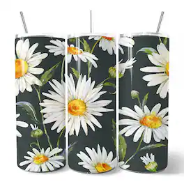 OrnamentallyYou - White Daisy Flower Pattern 20oz Tumbler With Lid and Stainless Steel Straw - Multicolored