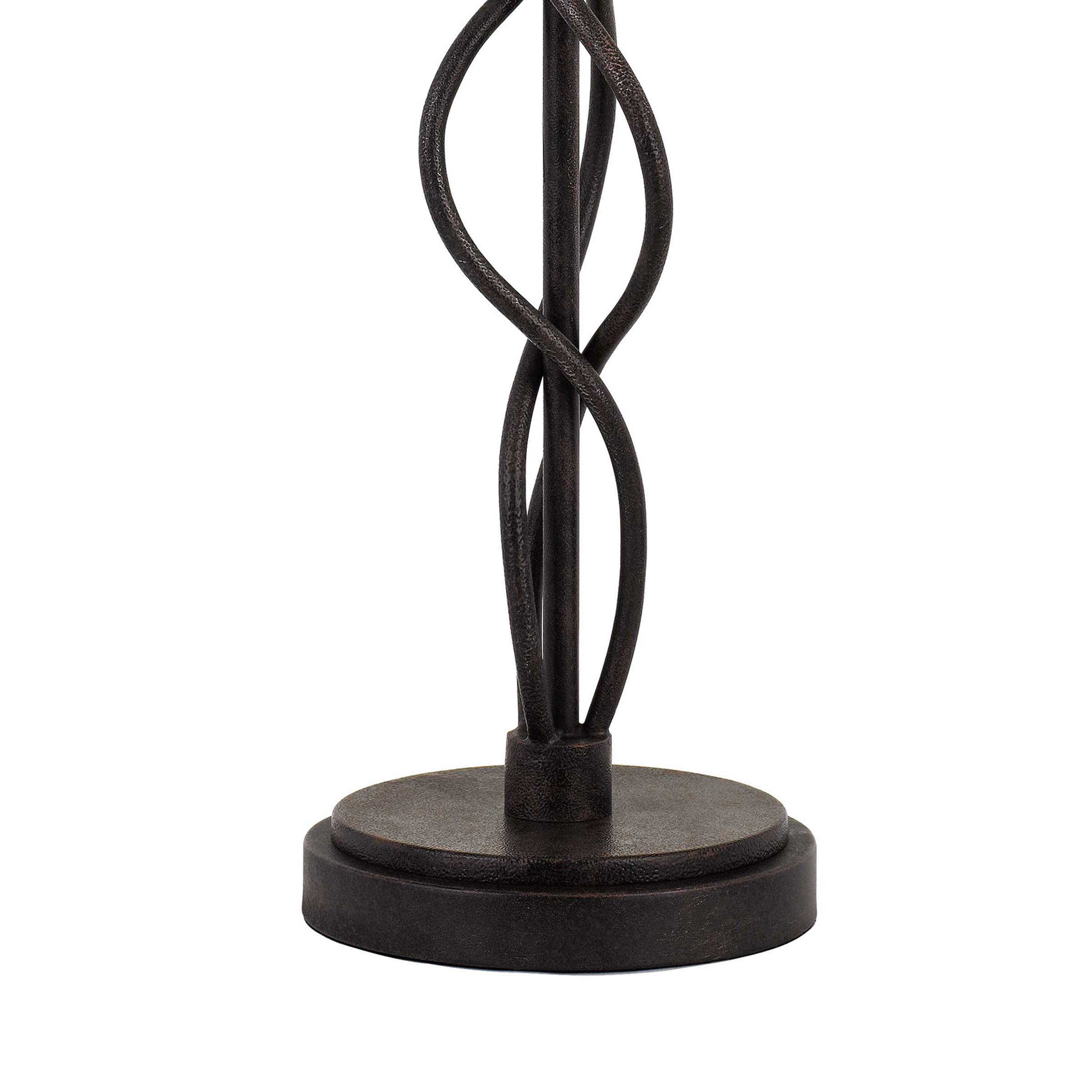 Back. Manhattan Lane - Round Fabric Shade Table Lamp, Metal Spiral Base - White and Bronze.