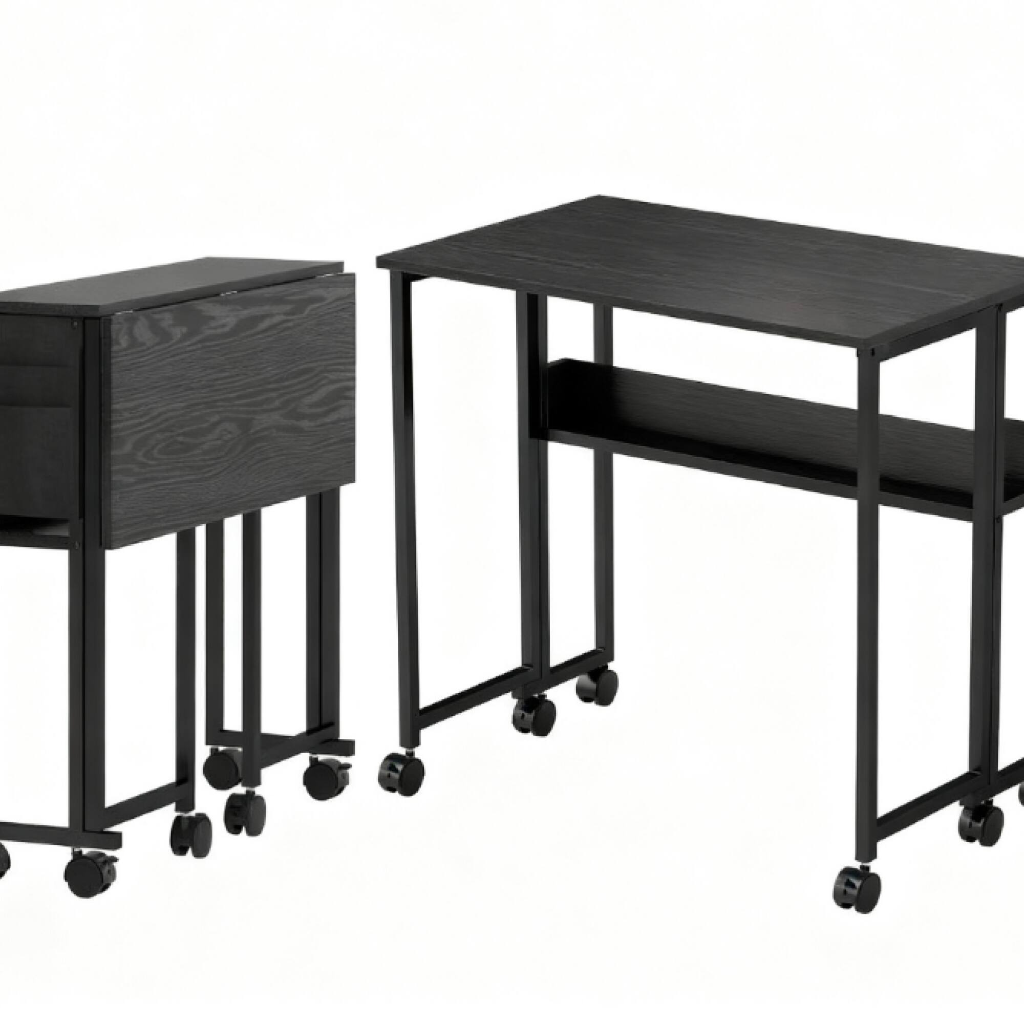 Angle. GOODSILO - Foldable Mobile Desk with Storage Shelf and Wheels for Compact Home Office Spaces - Black.