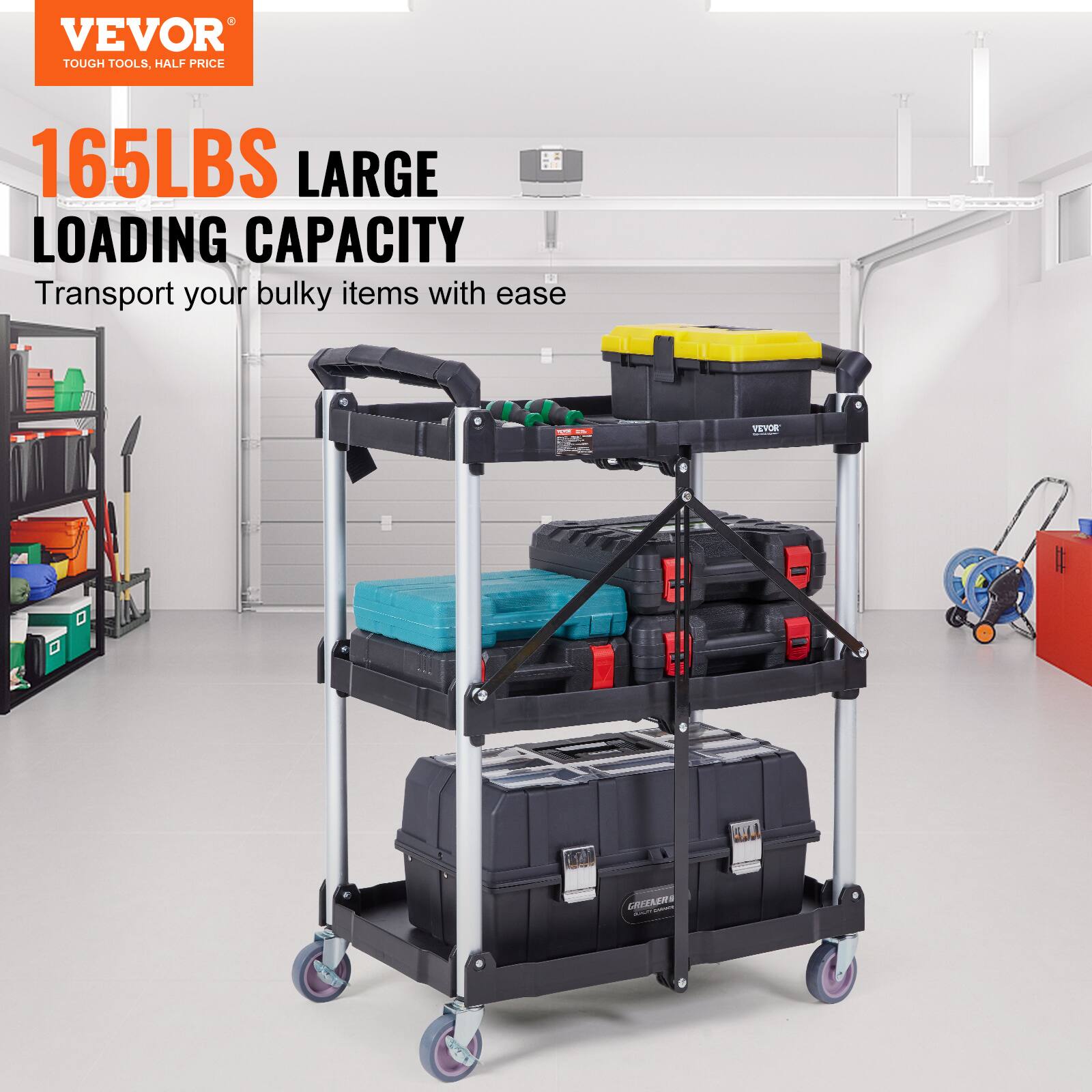 VEVOR TOUGH TOOLS, HALF PRICE 165LBS LARGE LOADING CAPACITY Transport your bulky items with ease - TEV OR EON S. GREEMERS -