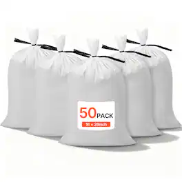 VEVOR - Heavy Duty Sand Bags, 50Pack 14" x 26", Empty Sandbags for Flooding with Tie Strings, Woven Polypropylene Sand Bag - White