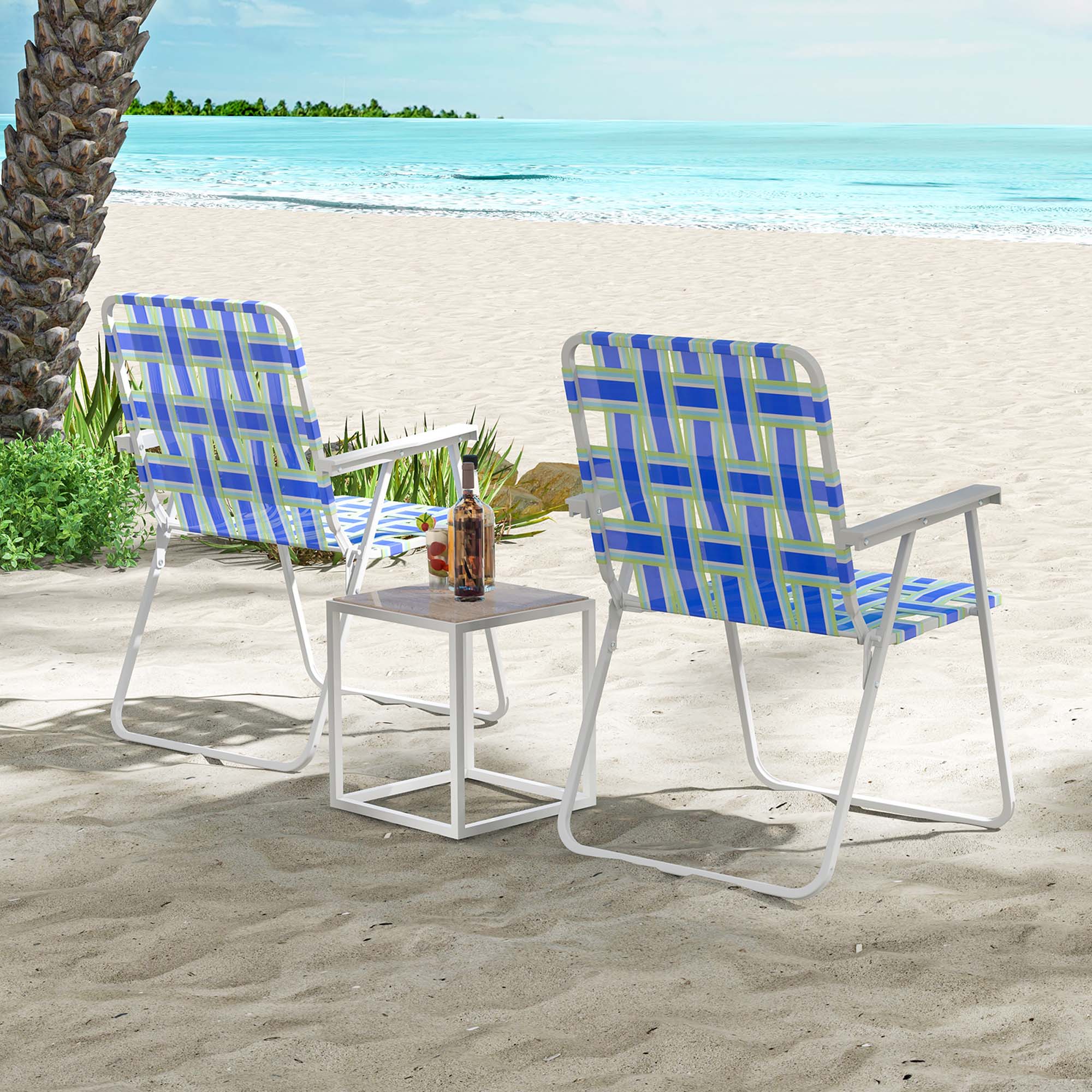 Alt View 1. Costway - Costway 2PCS Folding Beach Chair Camping Lawn Webbing Chair Lightweight 1 Position - Blue.