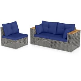 Gymax - Patio Wicker Sectional Furniture 3 PCS Piece Outdoor Couch Set for Garden - Navy