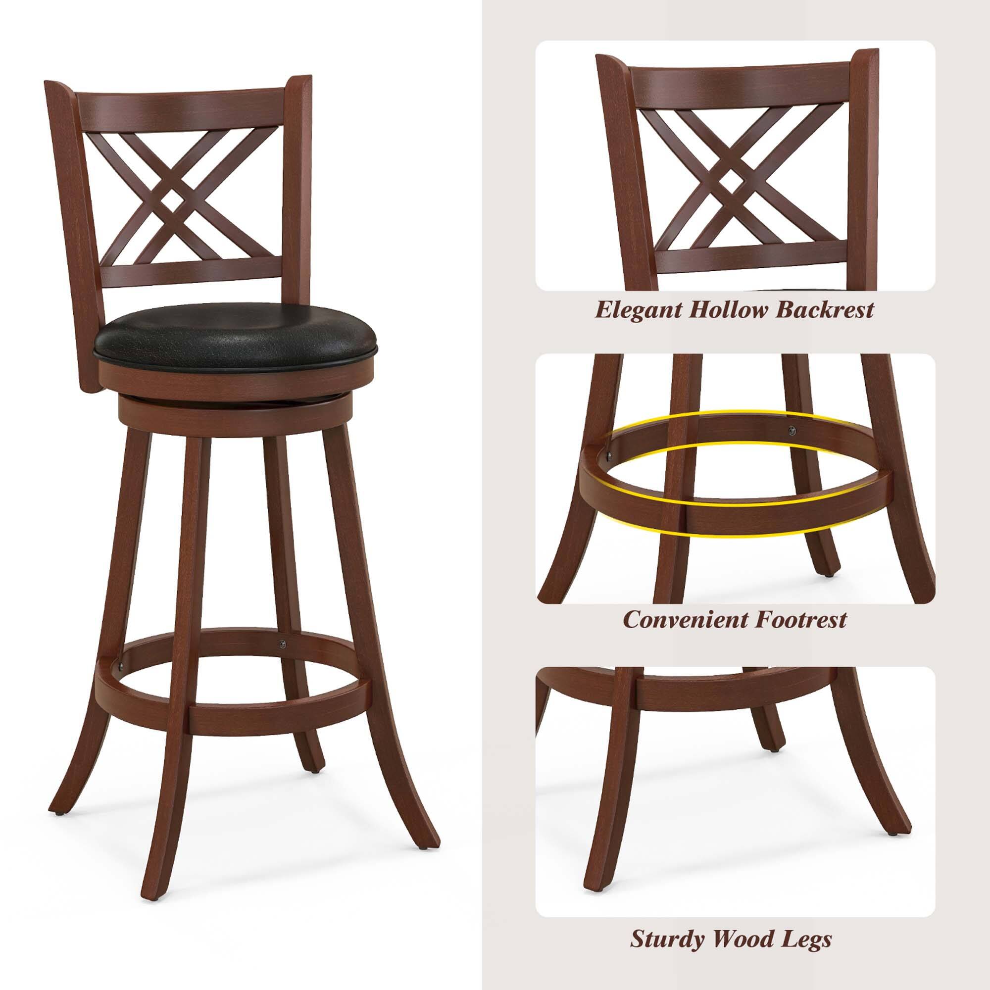 The image shows a chair with different styles, including an elegant hollow backrest, a convenient footrest, and sturdy wood legs.