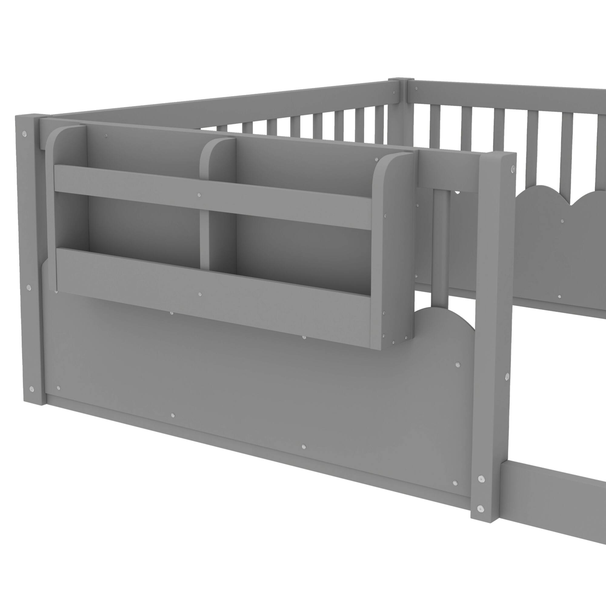 Alt View 6. GOODSILO - Full Size Low Profile Safety Floor Bed with Built-In Bookshelf for Children's Room - Gray.