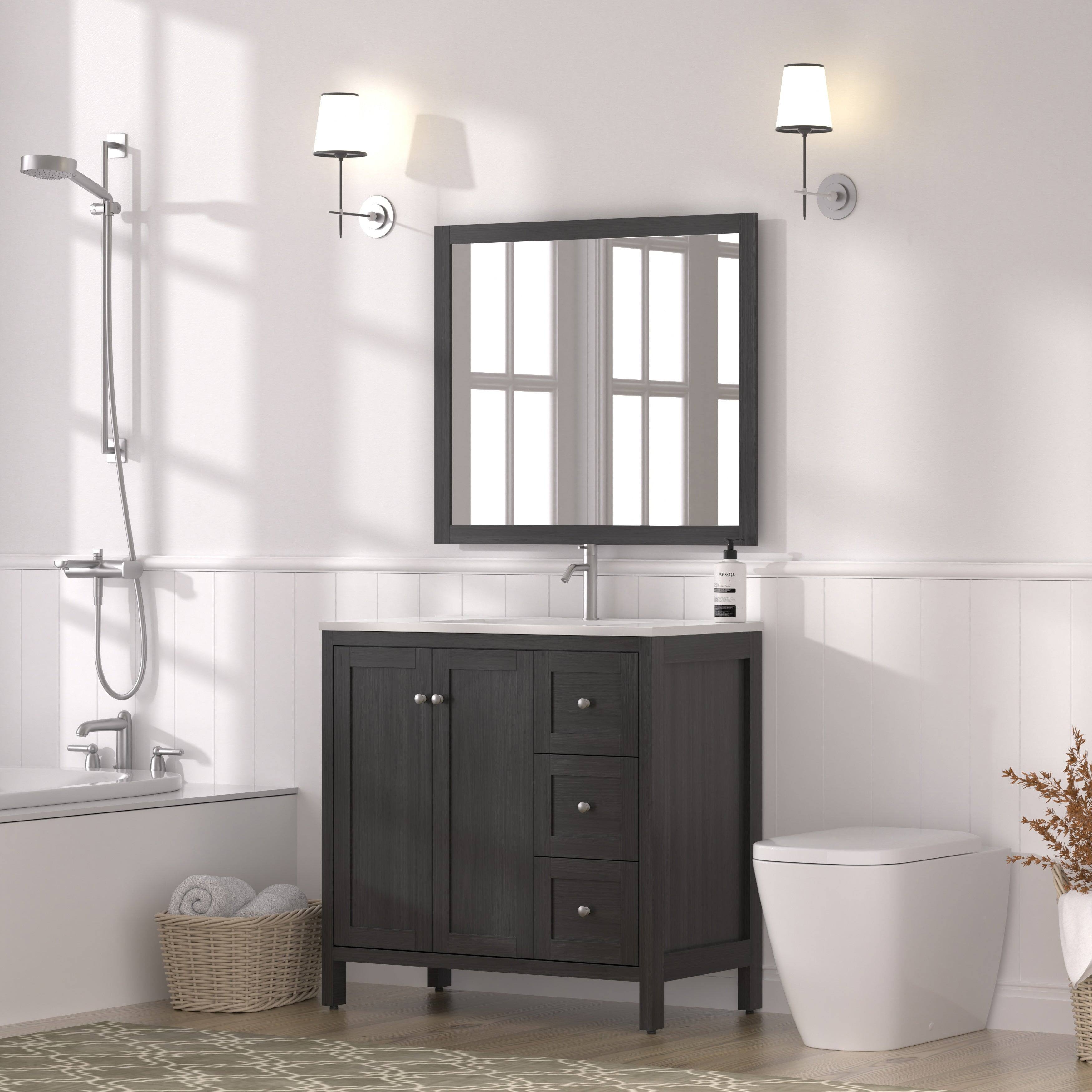 Alt View 3. Boyel Living - 35.5 in Bathroom Vanity Bathroom Cabinet with SMC Resin Basin and Soft-Close Doors and 3 Drawers in Munich Black - Black.