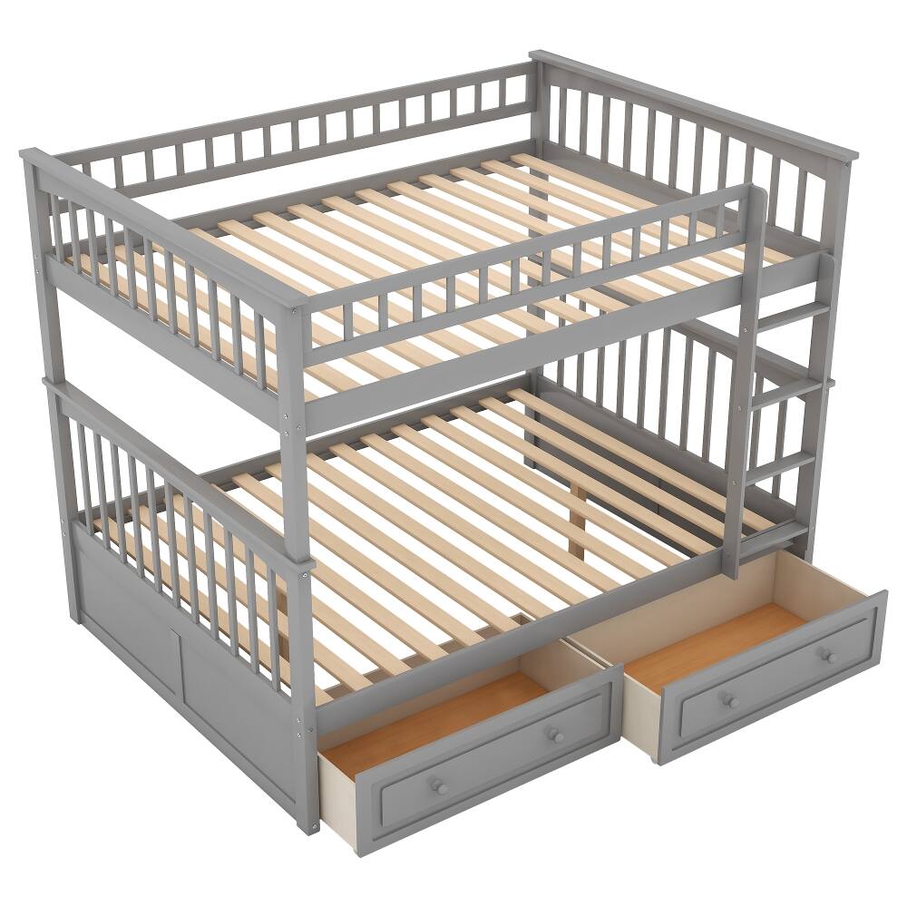 Alt View 3. Loheer - Loheer Full Over Full Bunk Bed with Drawers Convertible Solid Wood Gray - Gray.