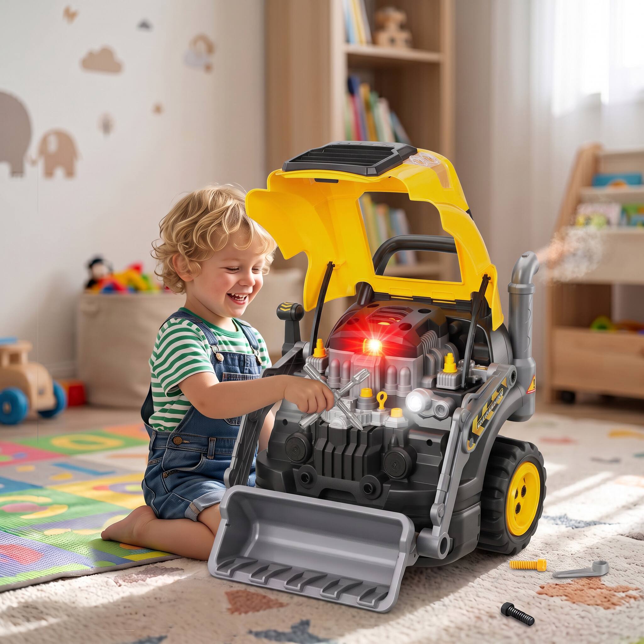 Alt View 1. Qaba - Engine Toy, Kids Mechanic Repair Set with Spray, Lights, Sounds - Yellow.