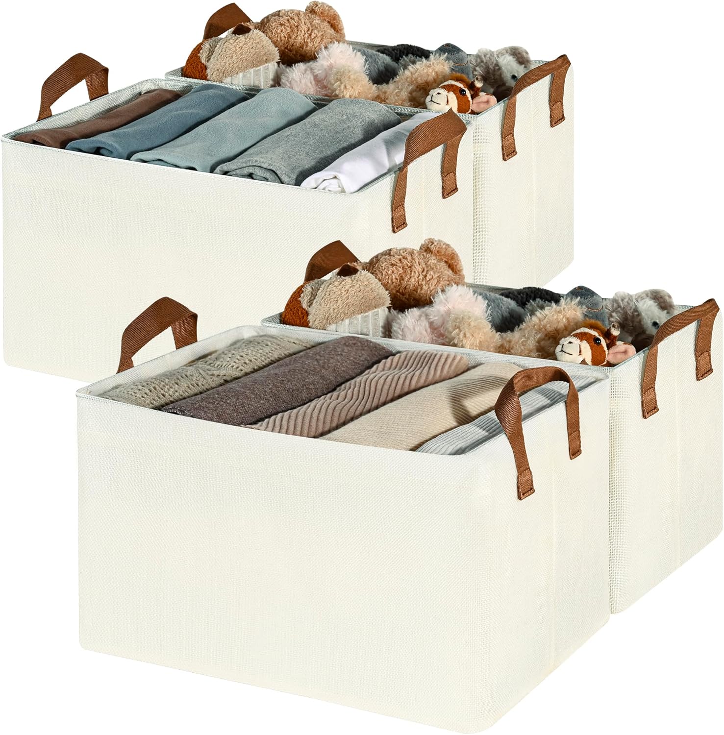 RTMB - Ivory Fabric Closet Storage Bins with Metal Frame, 4-Pack, Collapsible