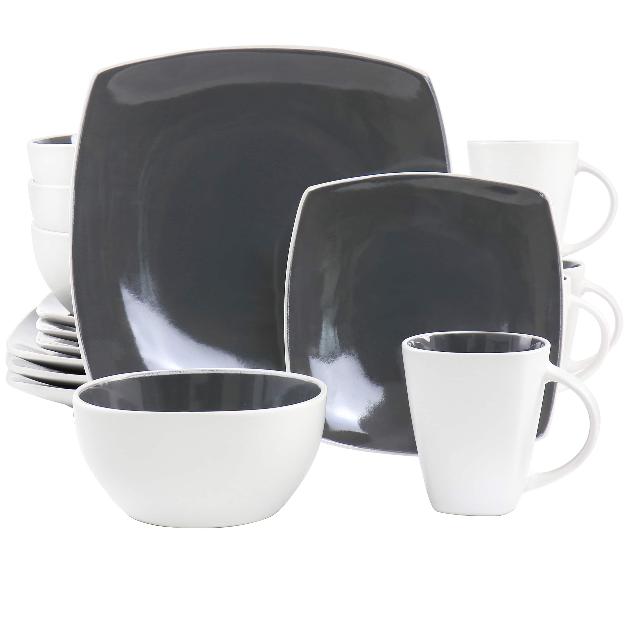 Front. Gibson - Gibson Elite Soho Lounge 16 Piece Stoneware Dinnerware Set in Grey - Gray.