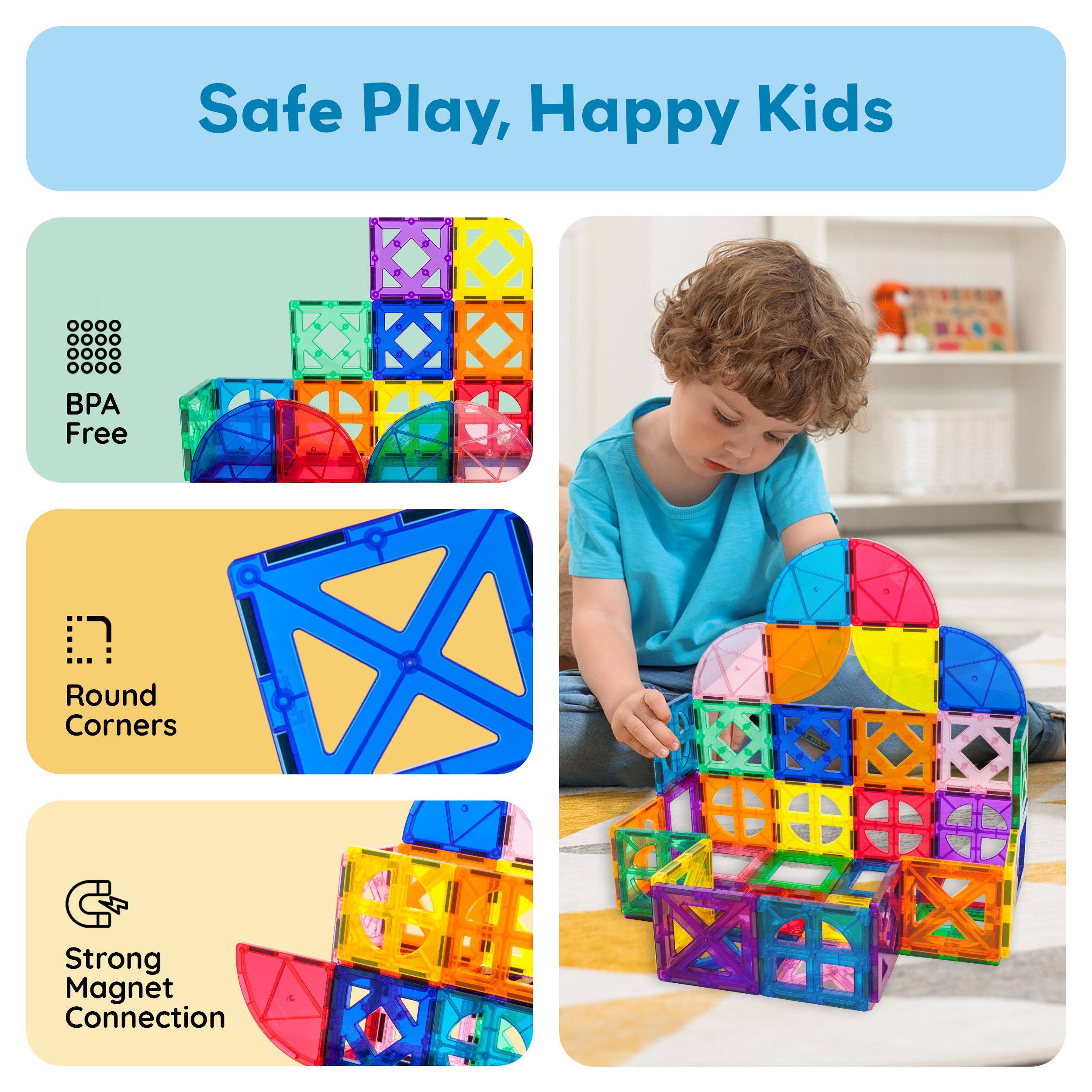 Safe Play, Happy Kids

- BPA Free
- Round Corners
- Strong Magnet Connection