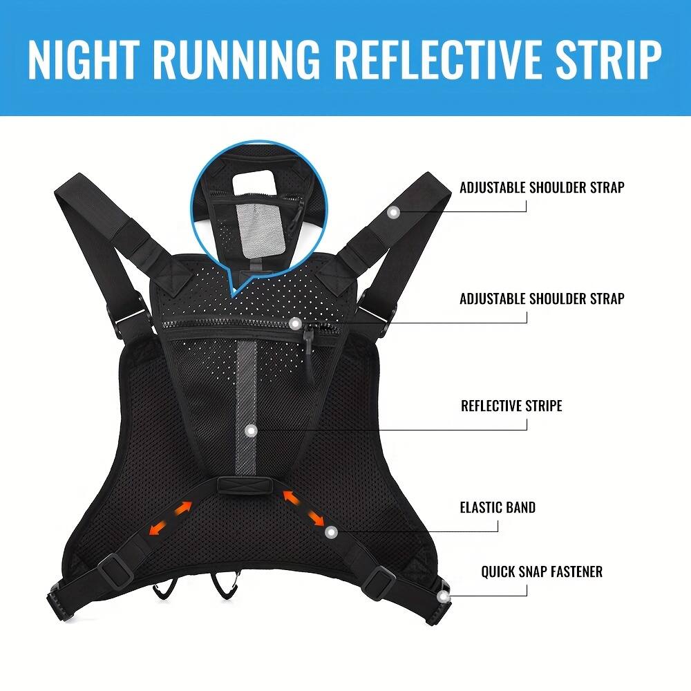 NIGHT RUNNING REFLECTIVE STRIP

- ADJUSTABLE SHOULDER STRAP
- ADJUSTABLE SHOULDER STRAP
- REFLECTIVE STRIPE
- ELASTIC BAND
- QUICK SNAP FASTENER