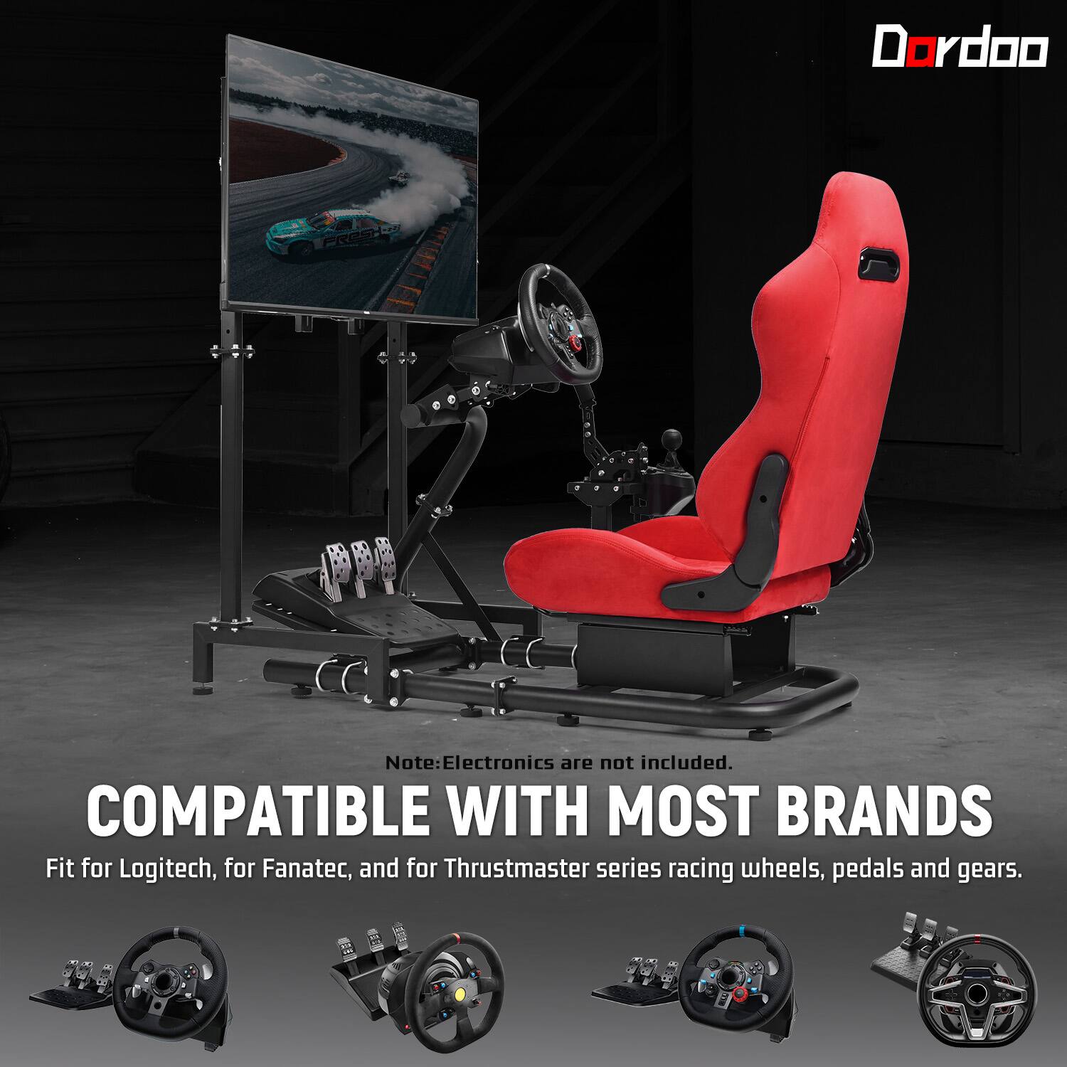 Dordoo  
FRESH.ru  

Note: Electronics are not included.  
COMPATIBLE WITH MOST BRANDS  
Fit for Logitech, for Fanatec, and for Thrustmaster series racing wheels, pedals and gears.