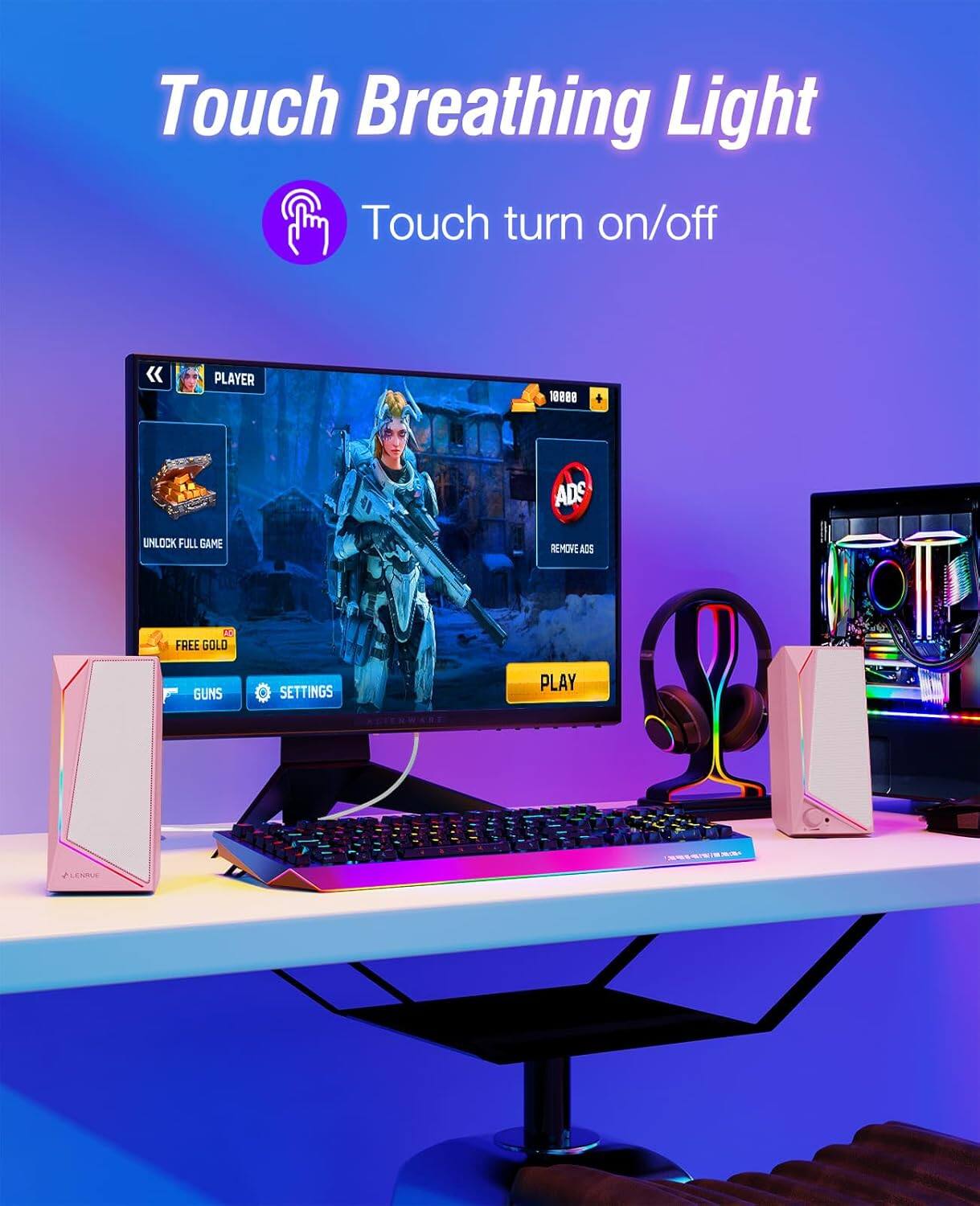 Touch Breathing Light  
Touch turn on/off  

PLAYER 88  

UNLOCK FULL GAME  
FREE GOLD  
GUNS  
SETTINGS  

ADS  
REMOVE ADS  

PLAY