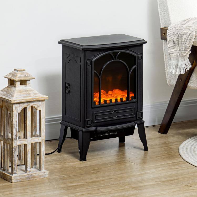 Alt View 2. PULUZ - Electric Fireplace Heater, Freestanding Fireplace Stove with Realistic Flame Effect Overheat Protection 725W/1450W - Black.