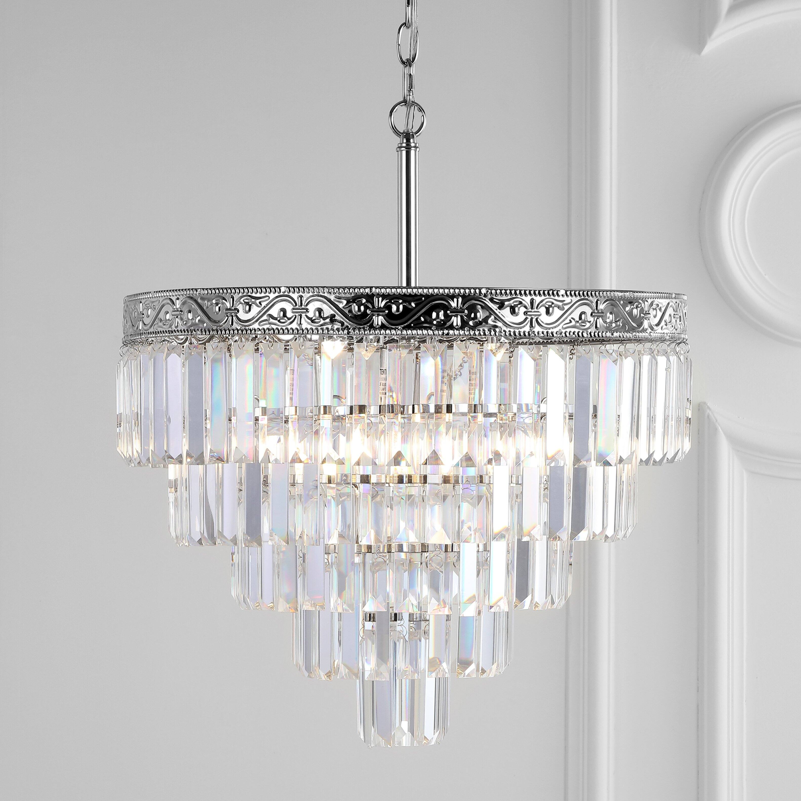 Alt View 1. Jonathan Y - Wyatt 20" 4-Light Crystal LED Chandelier, Polished Nickel/ Clear - Polished Nickel/ Clear.