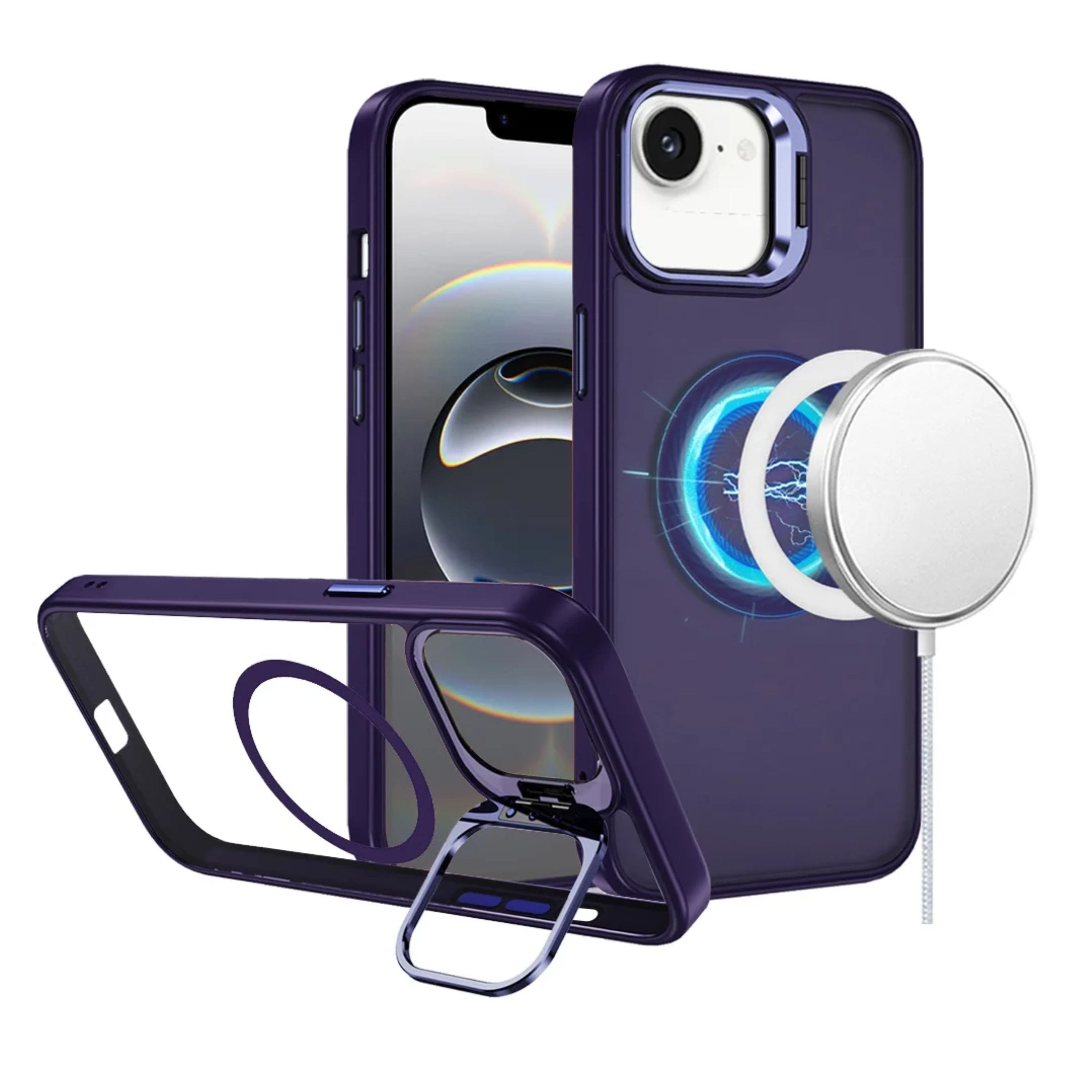 Kitcheniva - Metallic Magnetic Circle Lens Stand Phone Case With Tempered Glass For iPhone 16e/17e - Dark Purple price history on PriceWatchPro