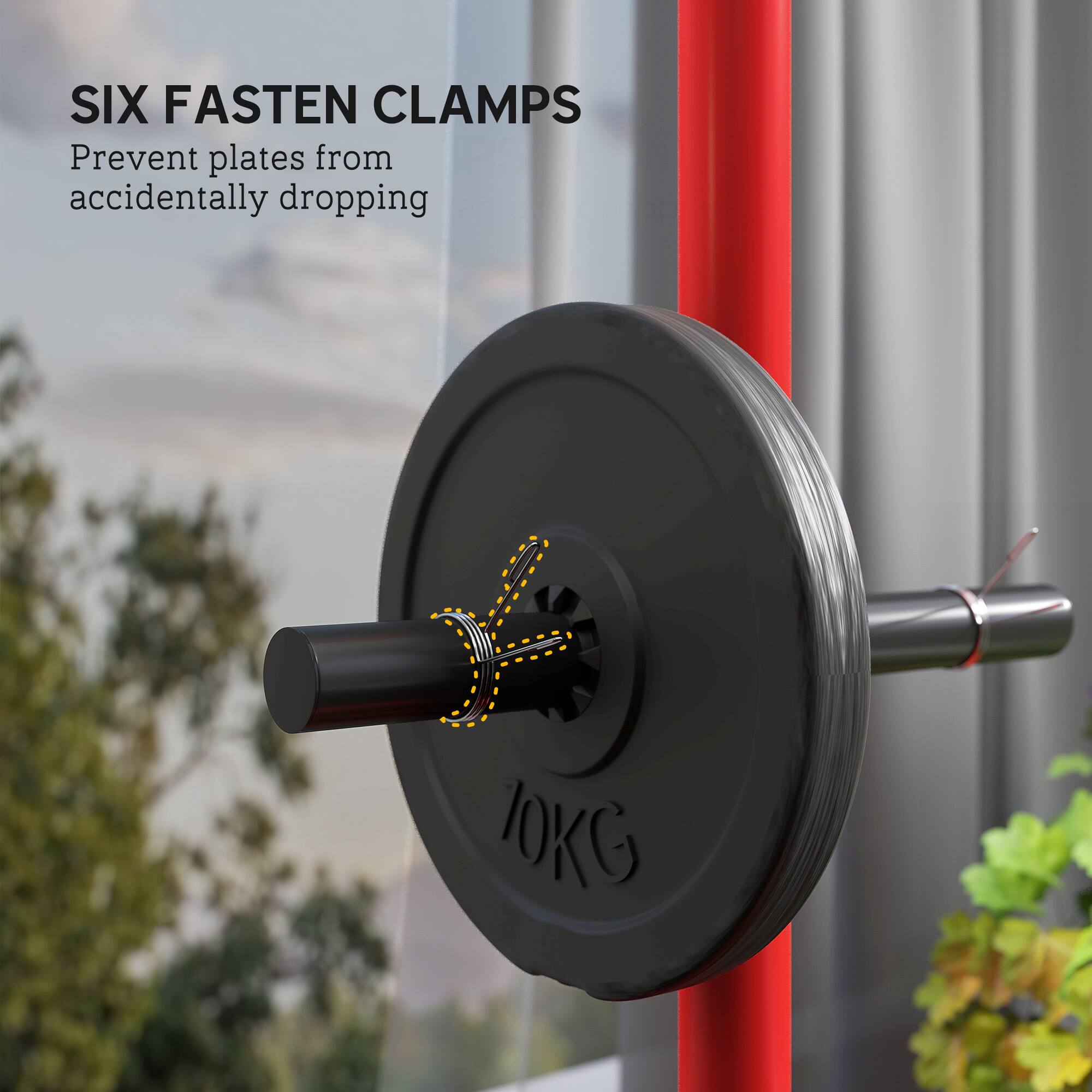 SIX FASTEN CLAMPS  
Prevent plates from accidentally dropping