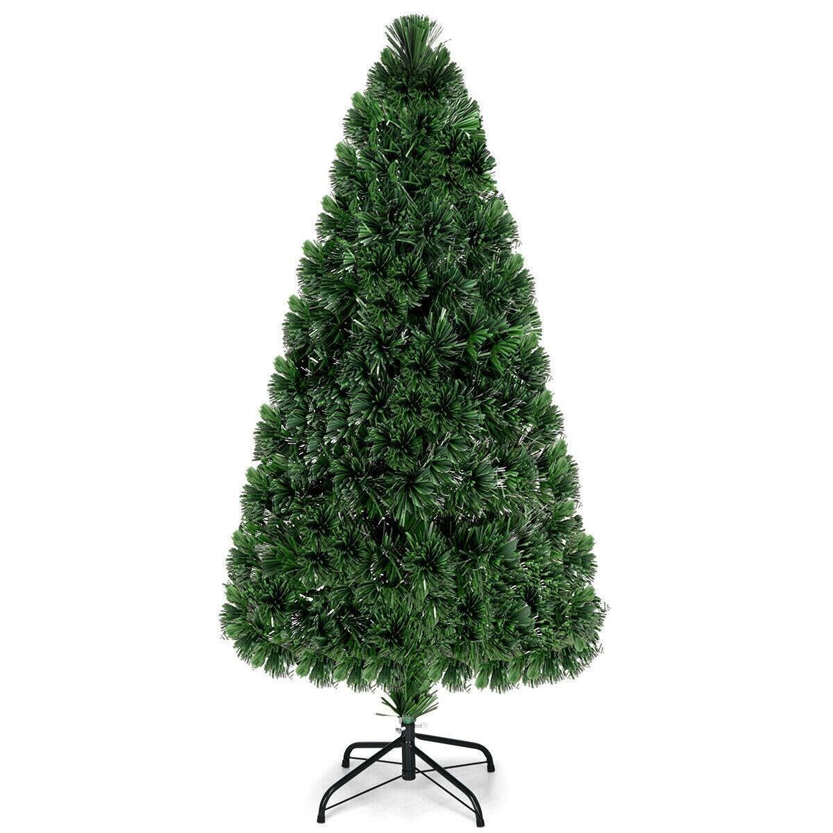 Alt View 19. Costway - 5Ft Pre-Lit Fiber Optic PVC Christmas Tree Metal Holiday - Green.