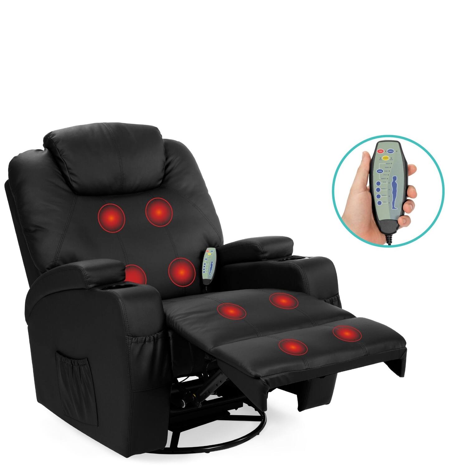 Left. Hivvago - Swivel Heat & Massage Recliner Chair 5 Modes Remote Control - Black.