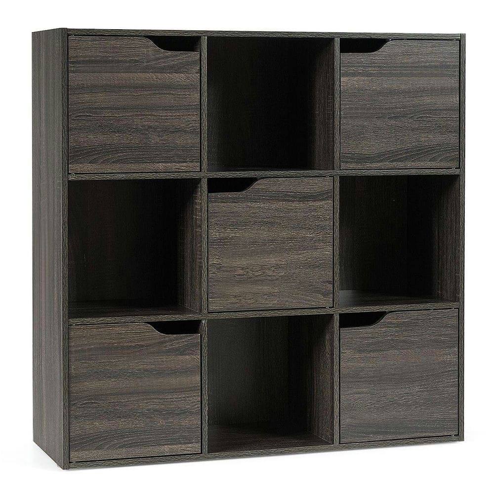 Alt View 2. Kadyn - 9-Cube Wooden Freestanding Bookcase - Ideal for Home & Office, Gray - Gray.