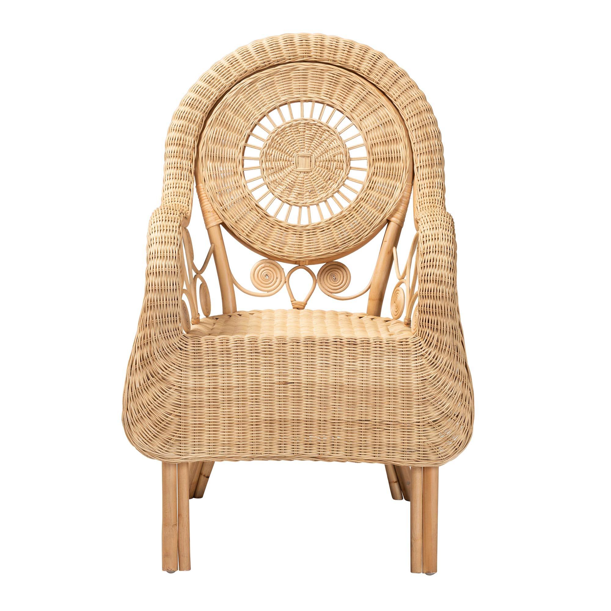 Angle. bali & pari - Putri Modern Bohemian Natural Rattan Arm Chair - Natural Brown.