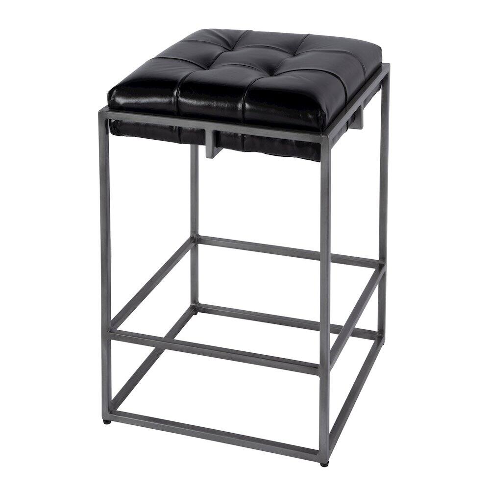 Back. Butler Specialty - 26 in. Seat Height Leather and Iron Backless Counter Height Stool with Footrest - Black.