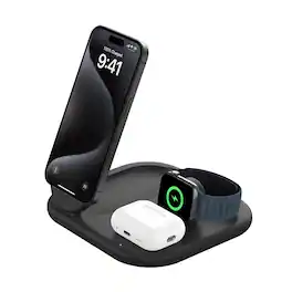 Belkin - 3-in-1 15W, Foldable Magnetic Qi2 Charging Station for iPhone 17, Apple Watch, AirPods, and More, w/Non-Slip Base & PSU - Black