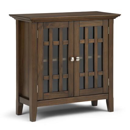 Front. Simpli Home - Bedford Low Storage Media Cabinet - Rustic Natural Aged Brown.