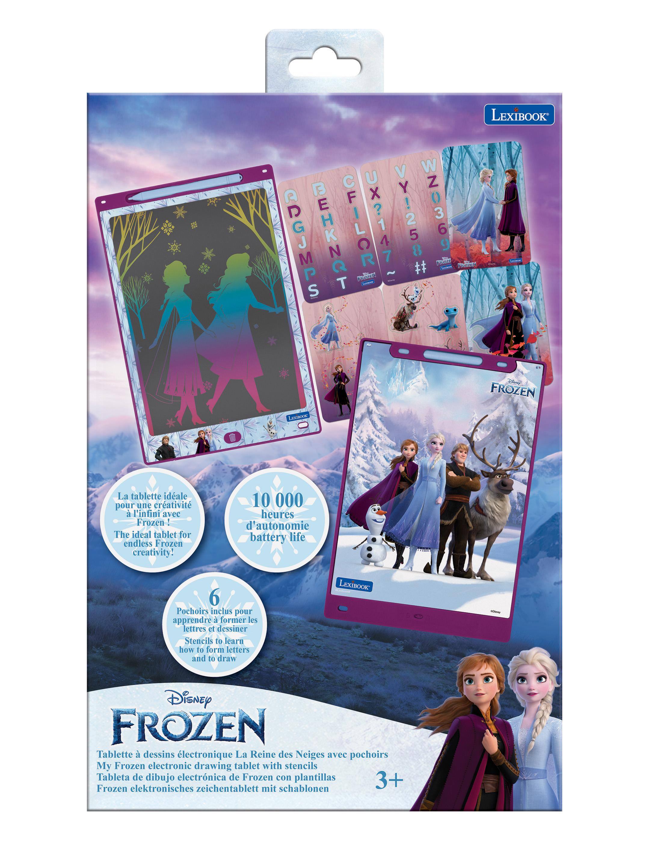 LEXIBOOK ARGJMPS CFILOR UX?147 VY!258 6960ZM Lorem PACKEN FACESH Center FROZEN

Lemooc
La tablette idale pour une créativité à l'infini avec Frozen The ideal tablet for endless Frozen creativity!
10 000 heures d'autonomie battery life
6 Pochoirs inclus pour apprendre à former les lettres et dessiner Stencils to learn how to form letters and to draw
LEXIBOOK
Disney FROZEN Tablette dessins électronique La Reine des Neiges avec pochoirs My Frozen electronic drawing tablet with stencils Tableta de dibujo electrónica de Frozen con plantillas Frozen elektronisches zeichentablett mit schablonen 3+