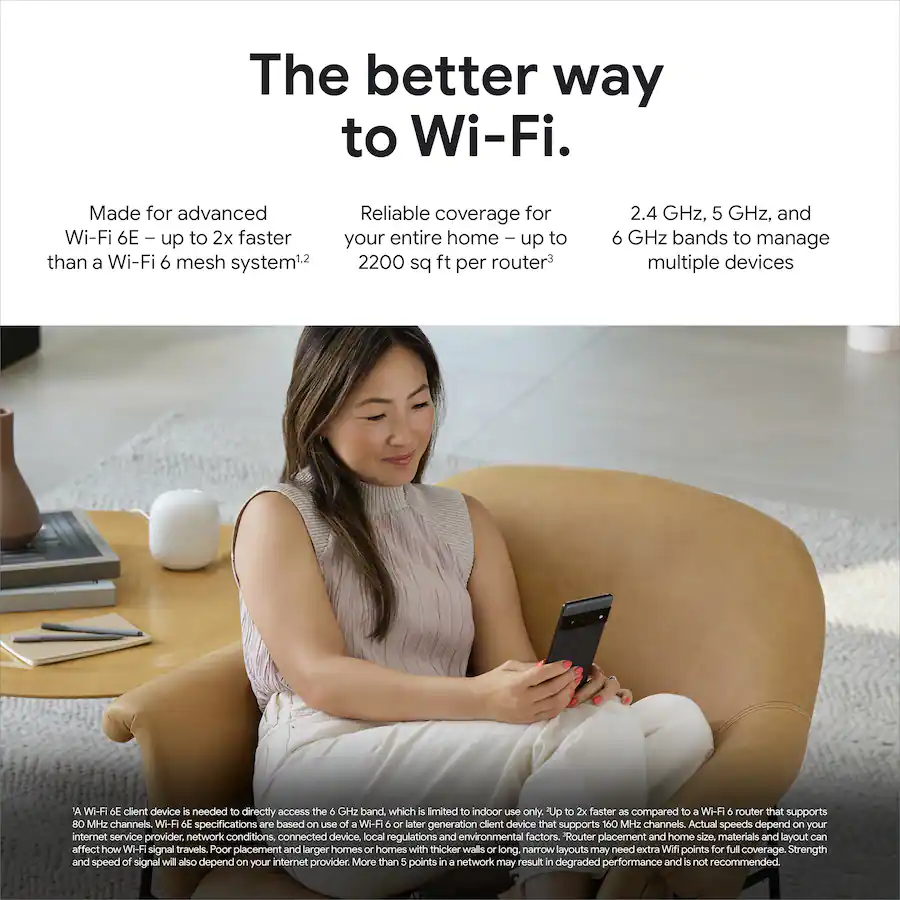 Google Fiber Mesh Router Google Nest Wifi Pro 6e AXE5400 Mesh Router Snow GA03030-US - Best Buy