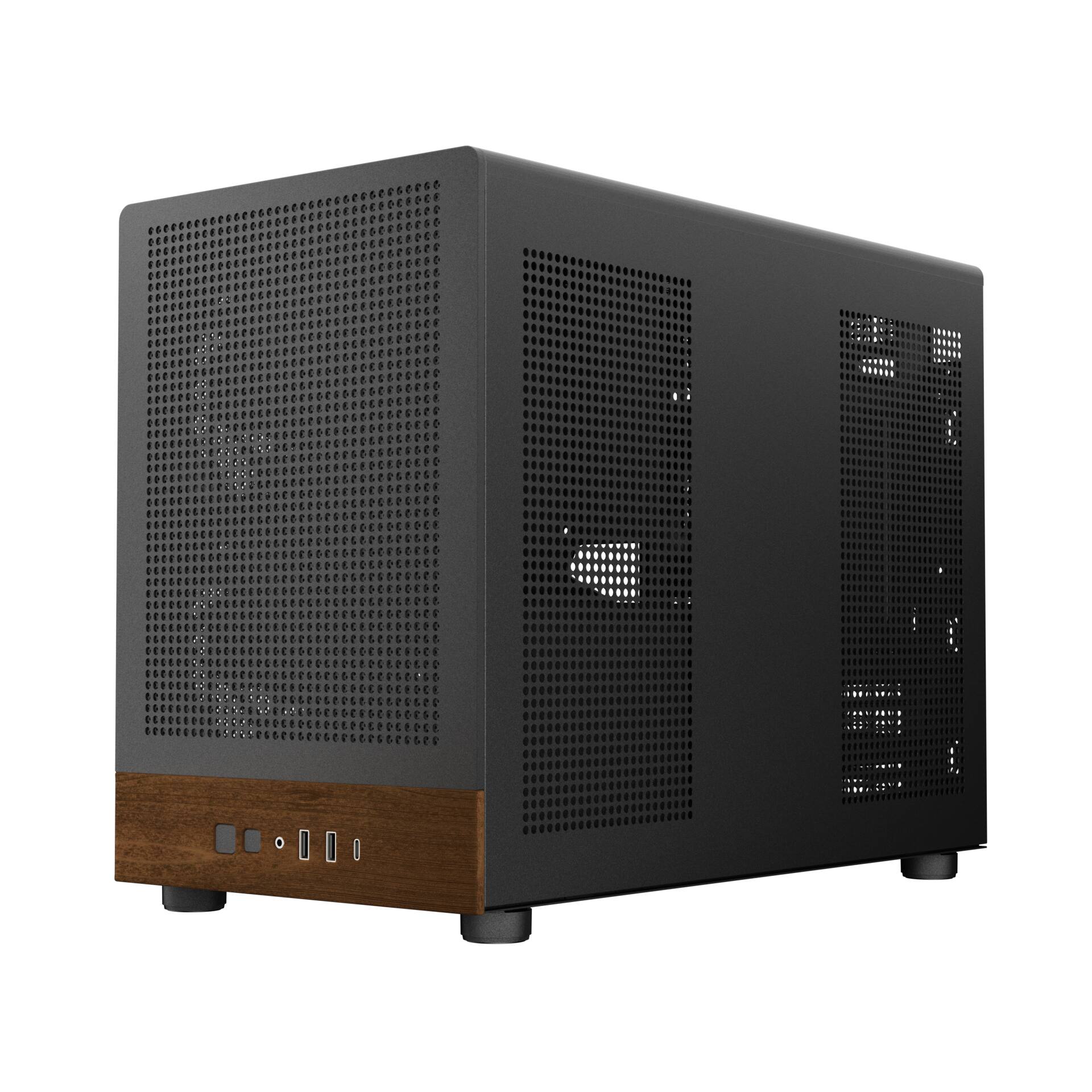 Alt View 1. GAMDIAS - Gamdias ATHENA M4M WOOD mATX PC Case: small form factor, 3 fans, ATX PSU, fits 395mm GPU & 360mm radiators. - Black.