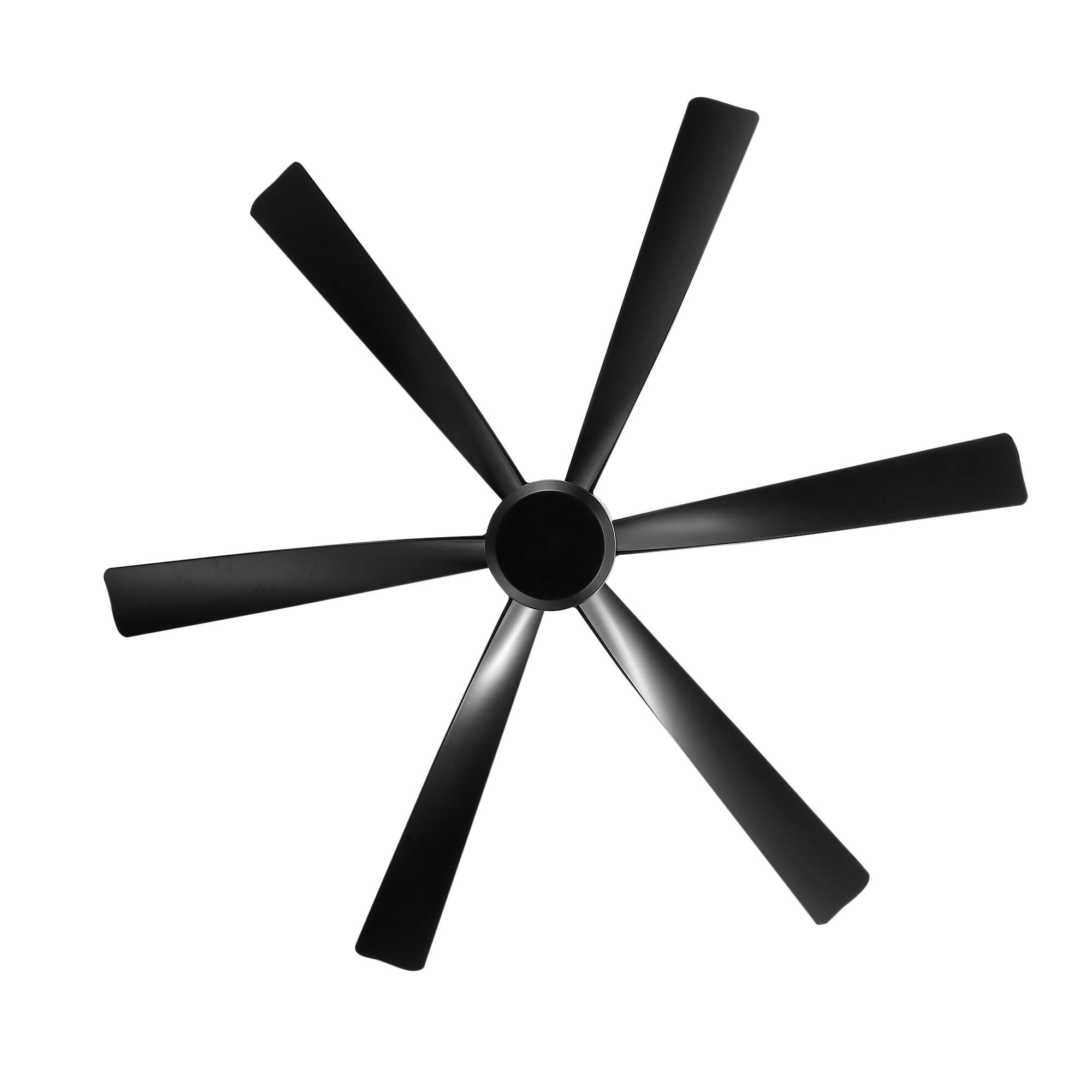 Alt View 9. Breezary - 65" Large Indoor Ceiling Fan with Remote Control, 6 ABS Blades, 6-Speed DC Motor, 7"/12" Downrods, Light/No Light Option - Matte Black (Without Light).