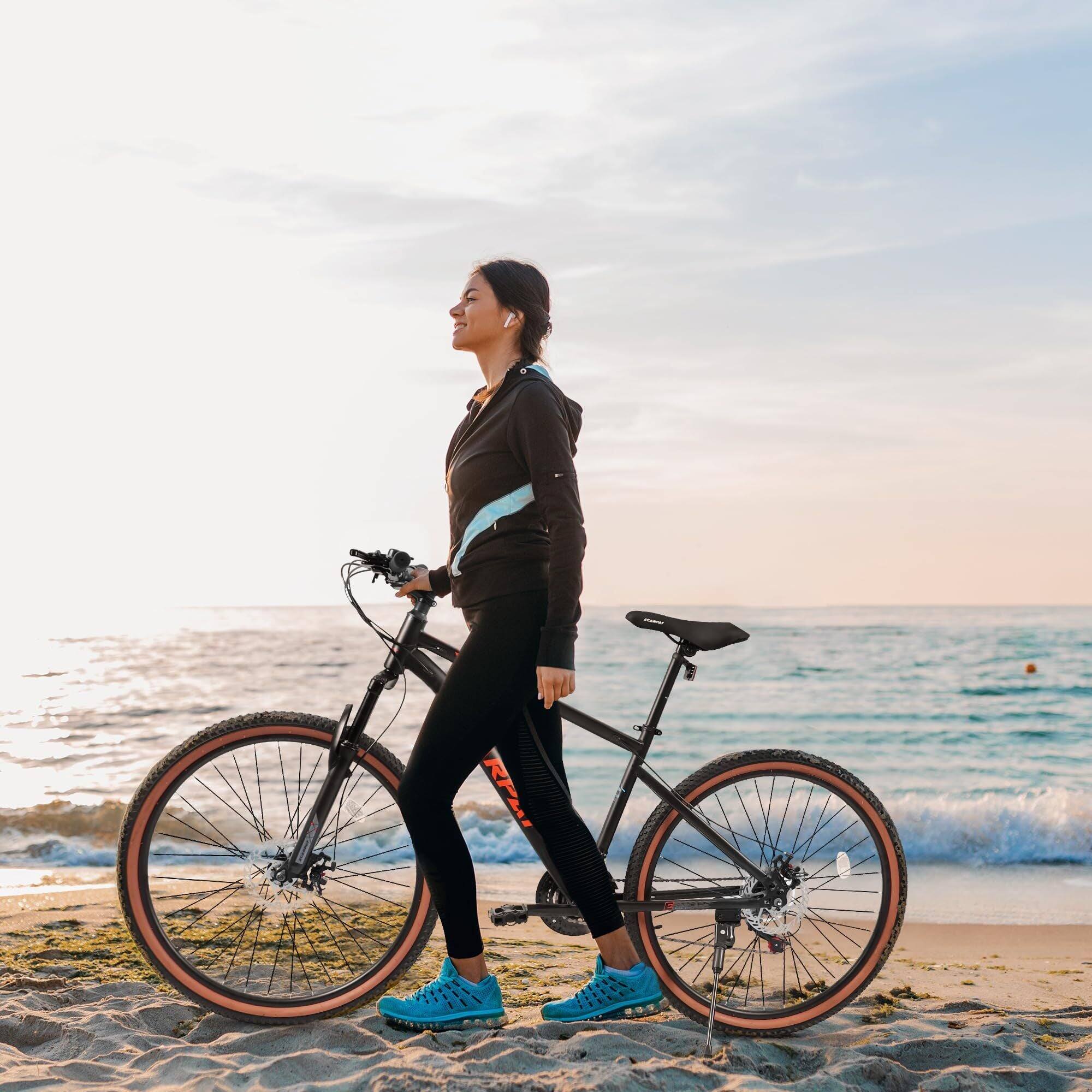 Alt View 5. BreeBe - 24 Inch Mountain Bike for Teens, High Carbon Steel Frame, Disc Brakes, Durable, Brown Edge Tires, School Commuting - Red + Black.