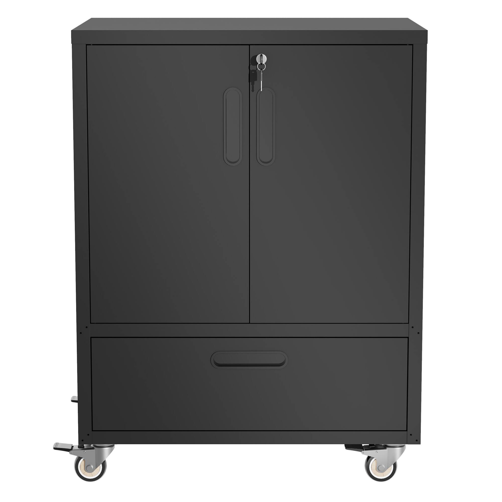 Left. Dexmalle - Dexmalle-540lbs Capacity Heavy-Duty Steel Tool Cabinet with Lockable Casters& Drawer-Black.