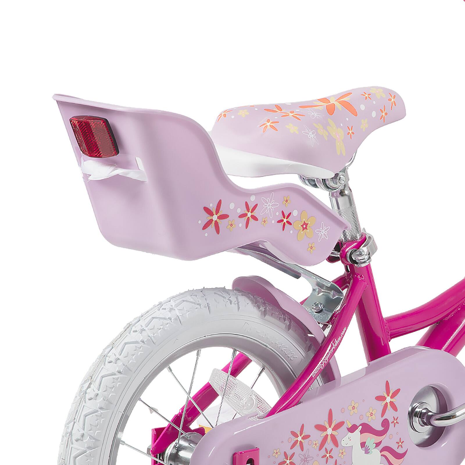 Alt View 4. JOYSTAR - JOYSTAR Unicorn 14 Inch Kids Bike for Girls Ages 3-5, Toddler Bicycles with Training Wheels & Basket, Doll Seat, Fuchsia - Fuchsia.