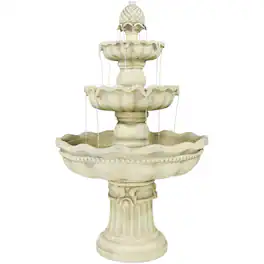 Sunnydaze - Pineapple Fiberglass Outdoor 3-Tier Water Fountain - White