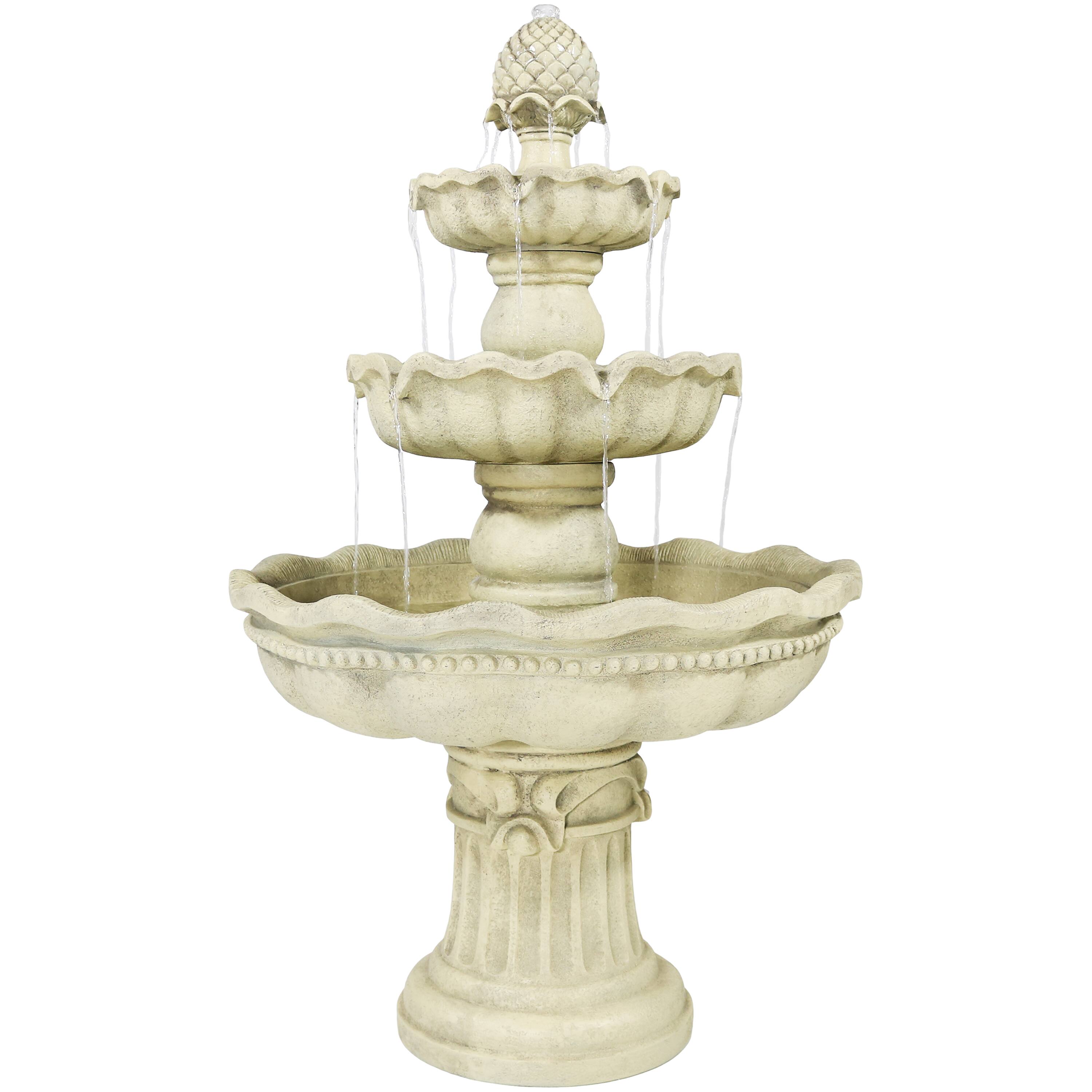 Front. Sunnydaze - Pineapple Fiberglass Outdoor 3-Tier Water Fountain - White.