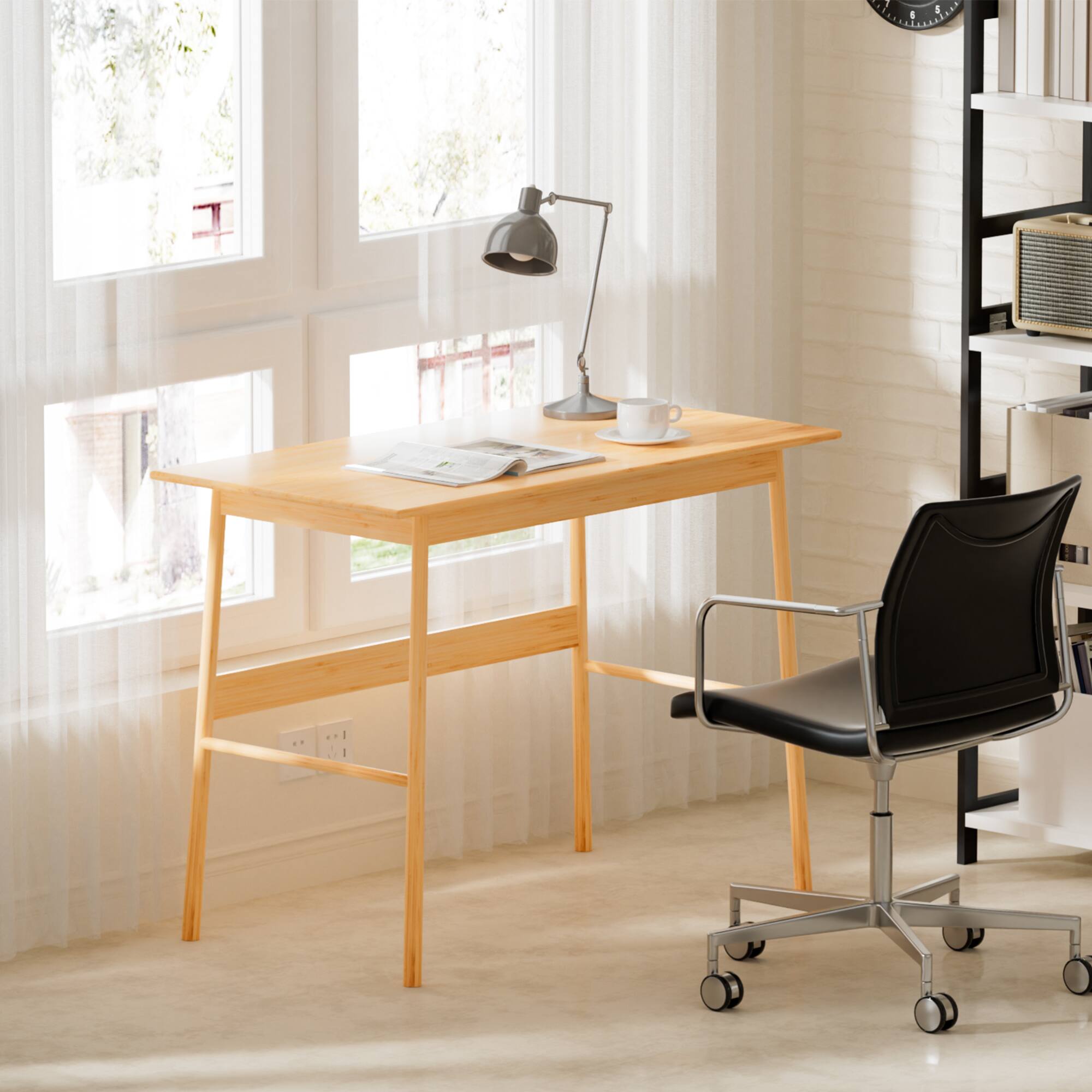 Angle. GOODSILO - Modern Bamboo Computer Desk with Spacious Desktop for Home Office and Study Workstation - Light Natural.