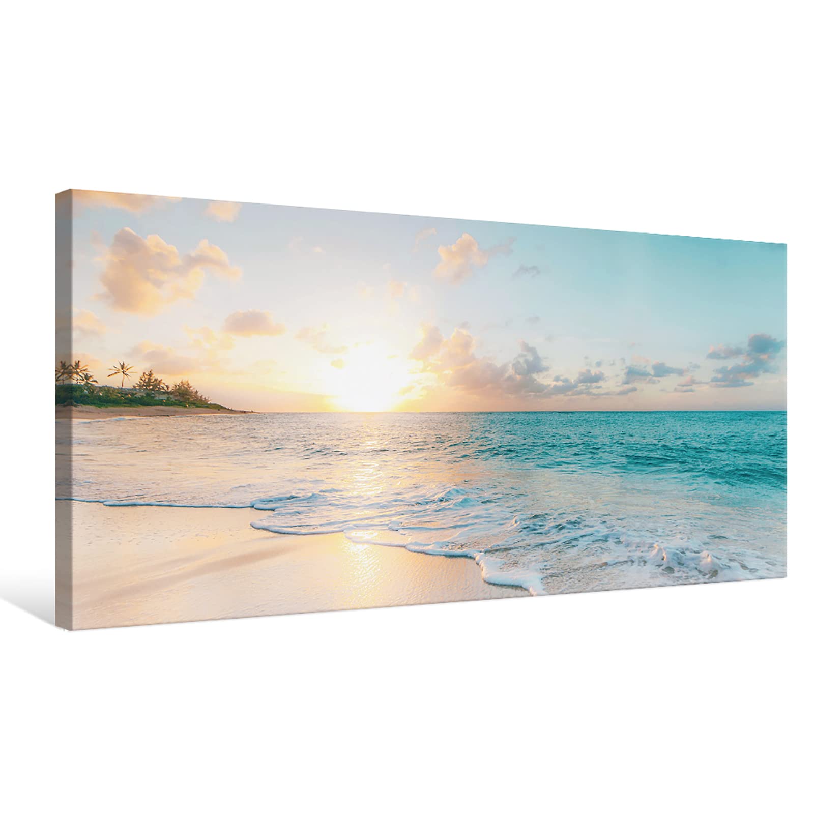Alt View 7. Hirose Alice - Goldfoilart Ocean Beach Sunset Canvas Wall Art for Bedroom Seascape Paintings Coastal Picture Framed Artwork - Window Seagull 36"L x 24"W.