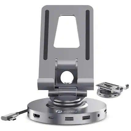 Front. Purely - L135 Tablet Docking Station with Stand, Silver - Silver.