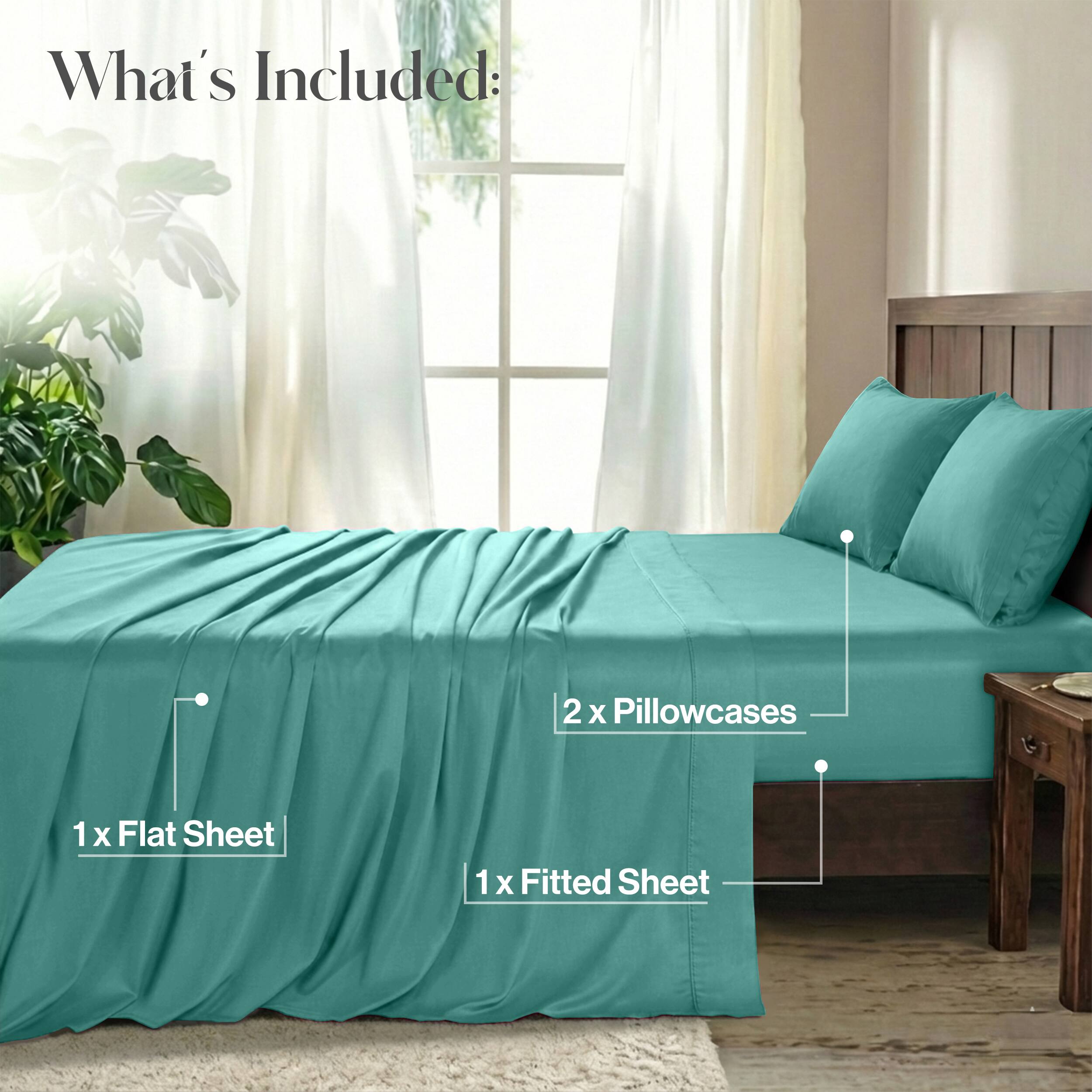 What's Included:  
2 x Pillowcases  
1 x Flat Sheet  
1 x Fitted Sheet