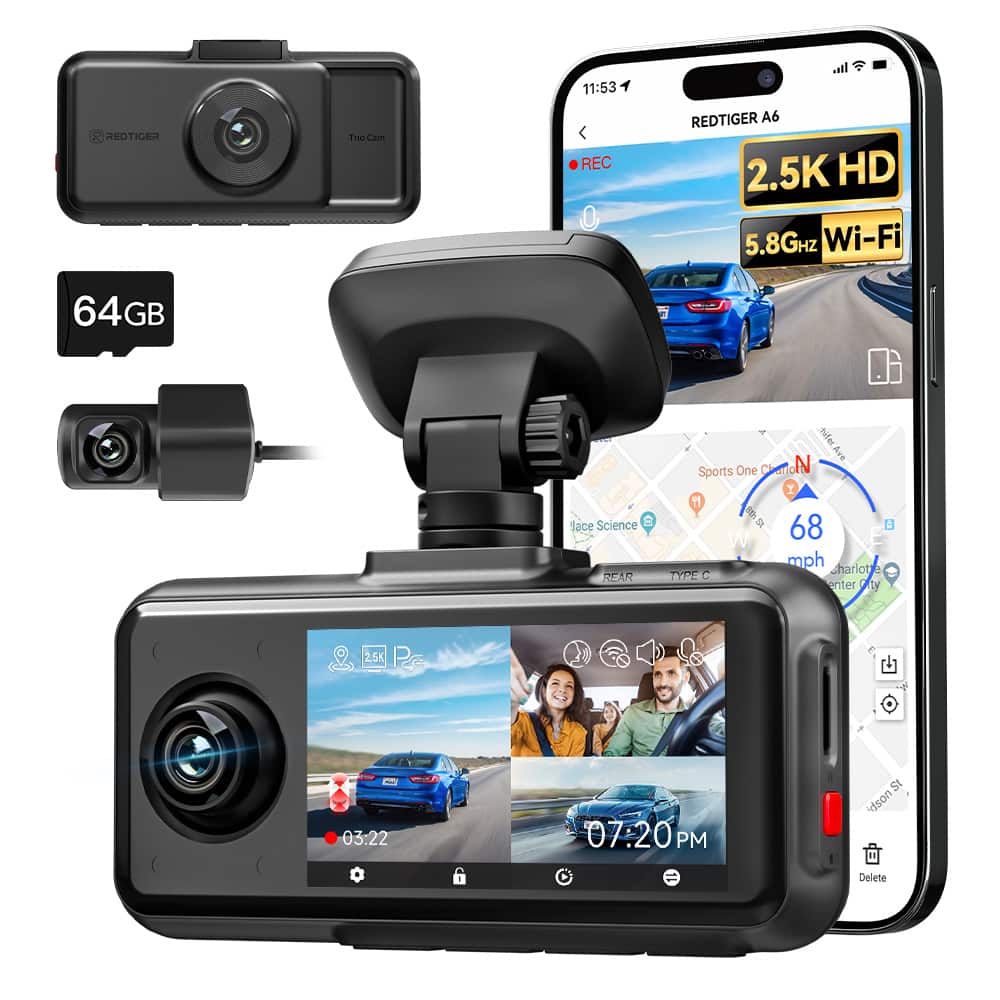 REDTIGER - A6 4K/2.5K Touch Screen Dash Cam , GPS , WiFi - Black