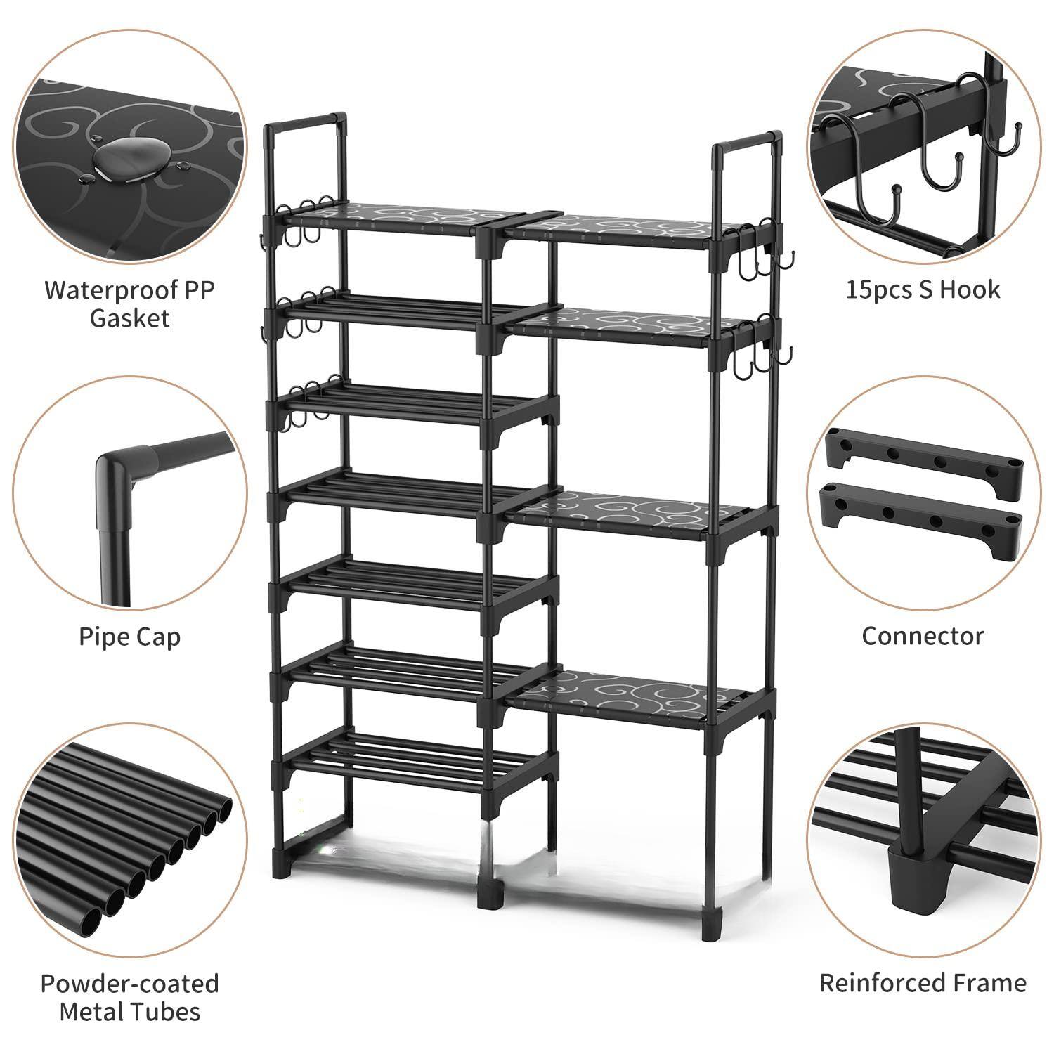 - Waterproof PP Gasket
- 15pcs S Hook
- Pipe Cap
- Powder-coated Metal Tubes
- Connector
- Reinforced Frame